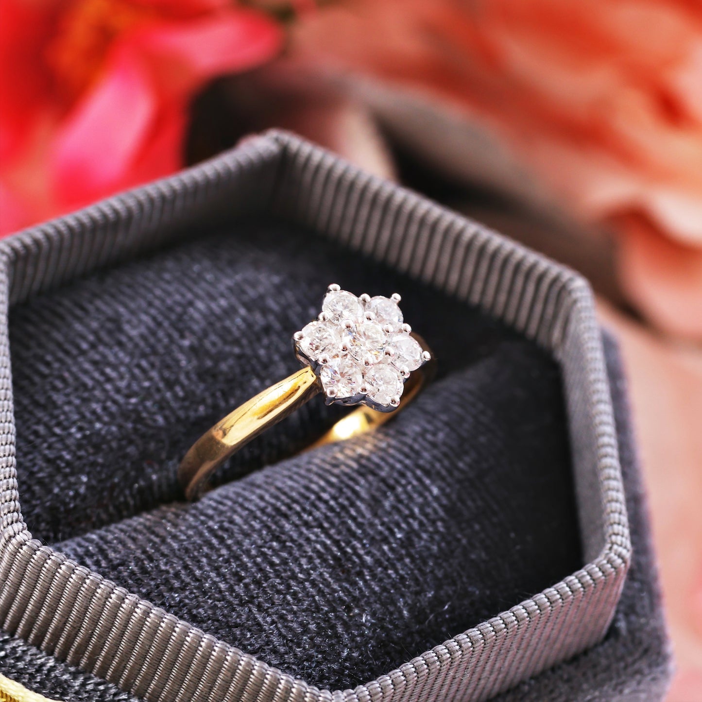 Vintage 1980's Diamond Flower Cluster Engagement Ring