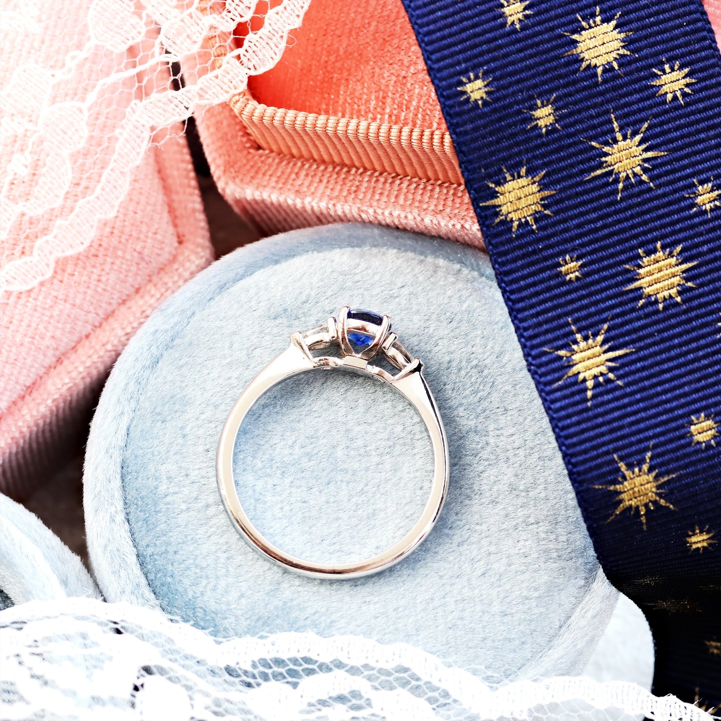 Platinum, Sapphire & Diamond Trilogy Engagement Ring