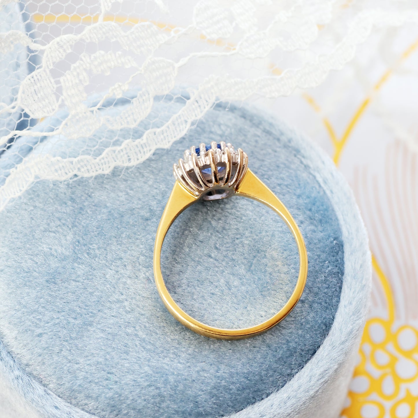 Vintage Ceylon Sapphire & Diamond Cluster Ring