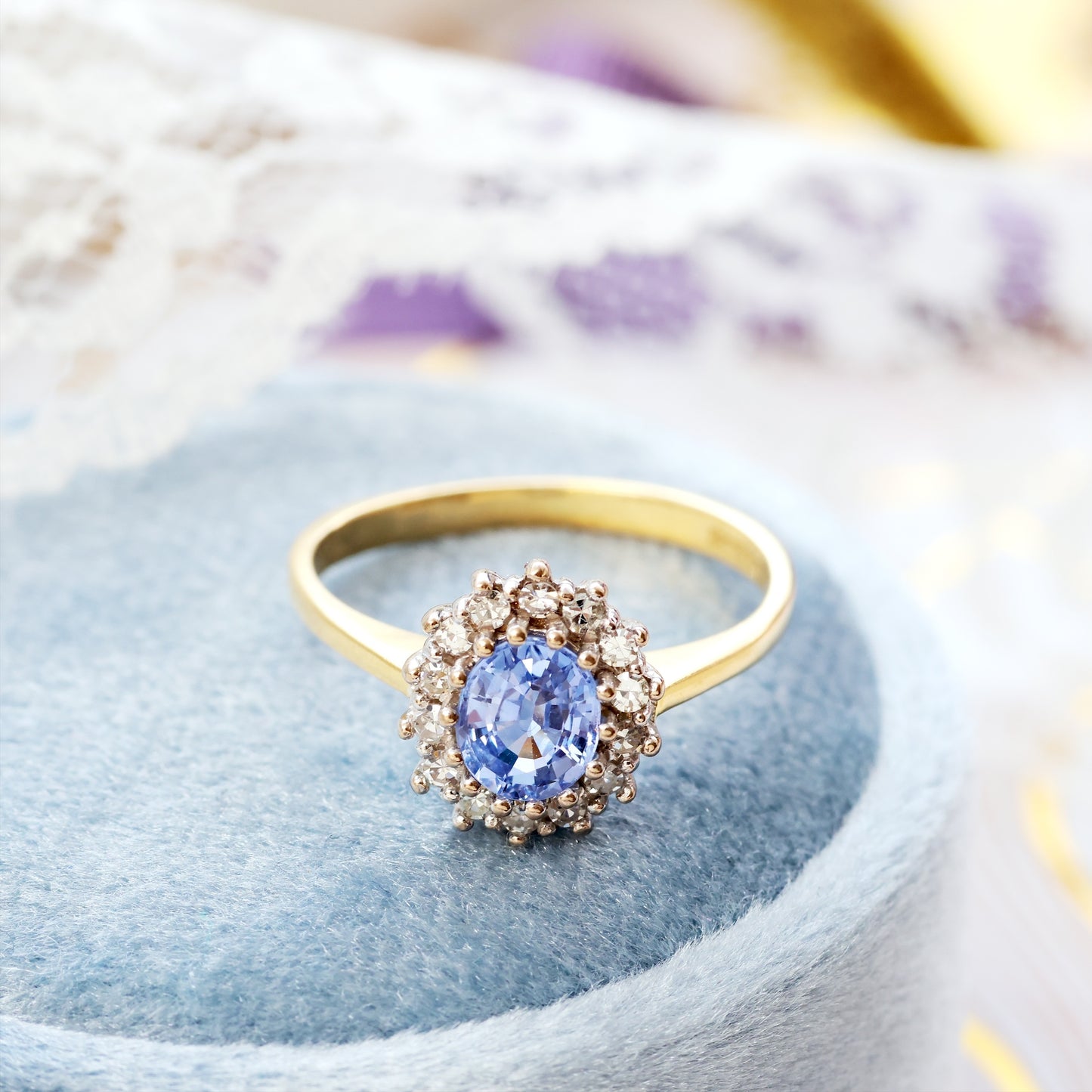 Vintage Ceylon Sapphire & Diamond Cluster Ring