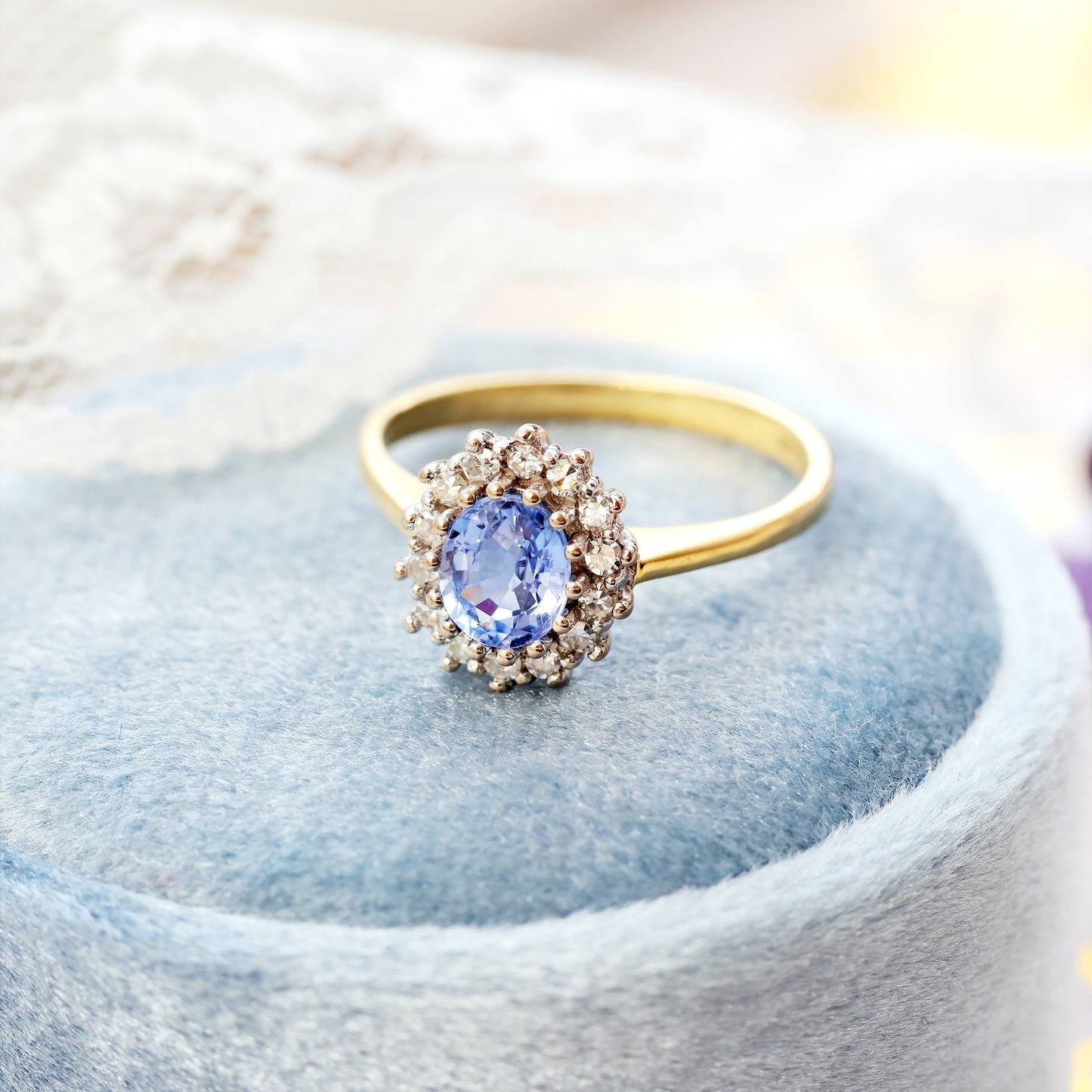 Vintage Ceylon Sapphire & Diamond Cluster Ring