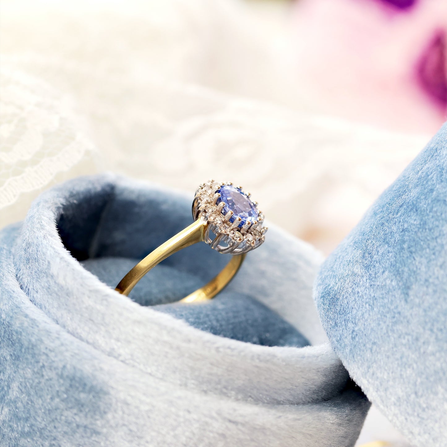 Vintage Ceylon Sapphire & Diamond Cluster Ring
