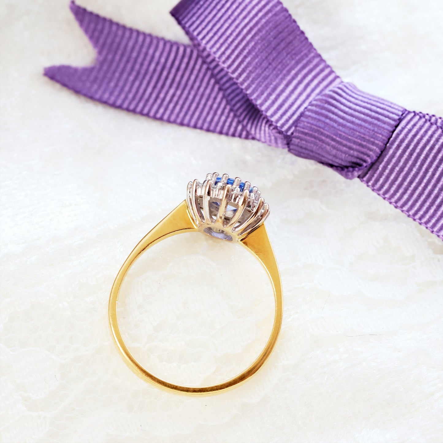 Vintage Ceylon Sapphire & Diamond Cluster Ring