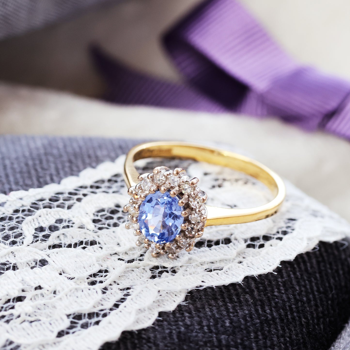 Vintage Ceylon Sapphire & Diamond Cluster Ring