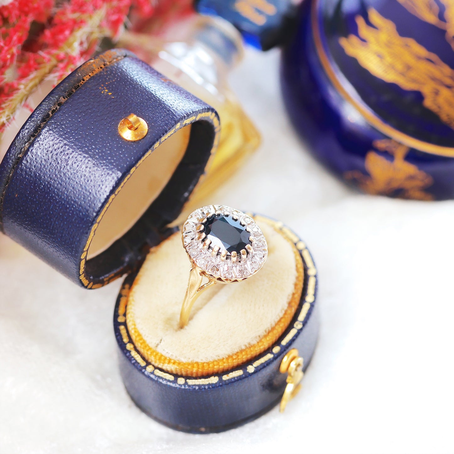 Vintage 1970's Sapphire & Diamond Cluster Ring