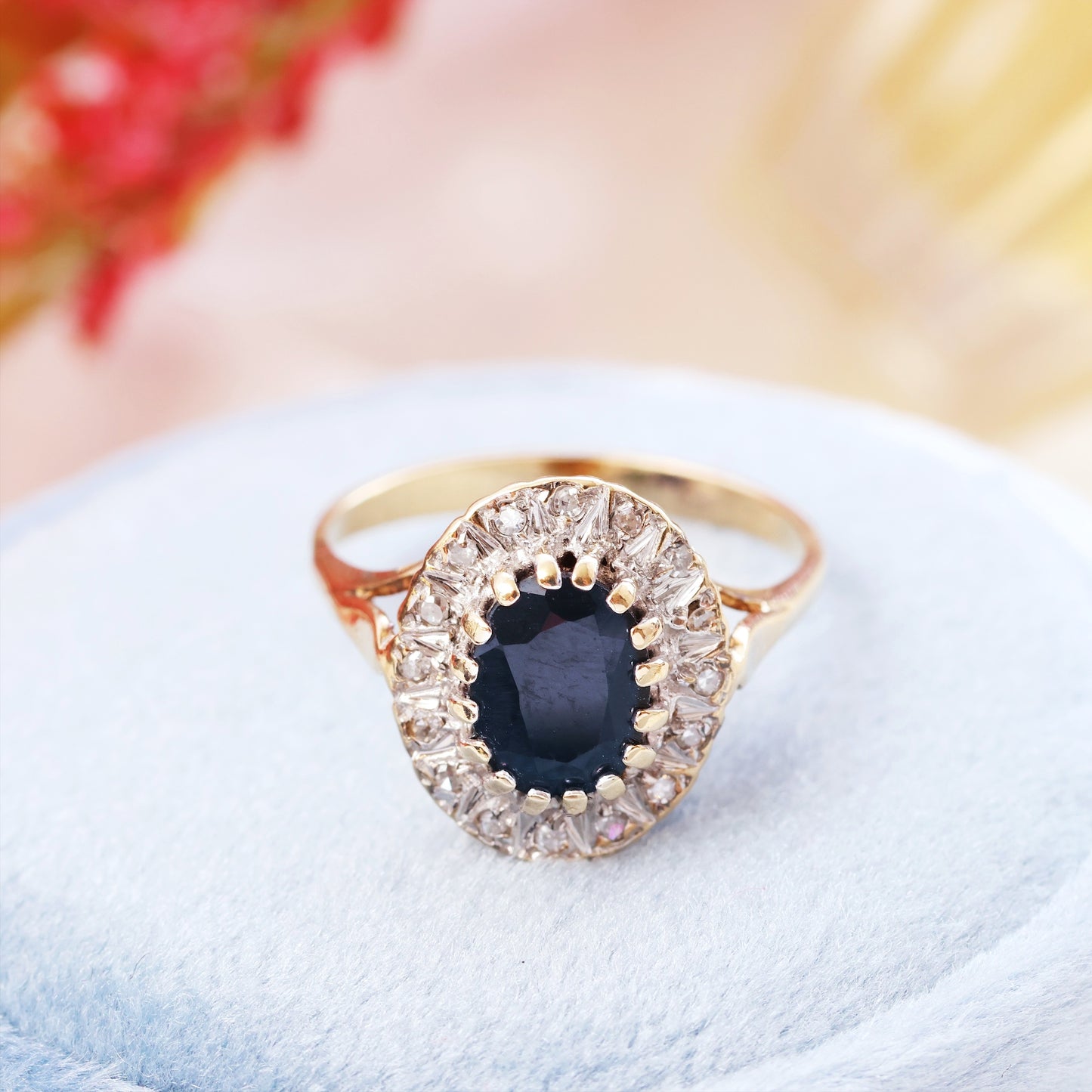 Vintage 1970's Sapphire & Diamond Cluster Ring