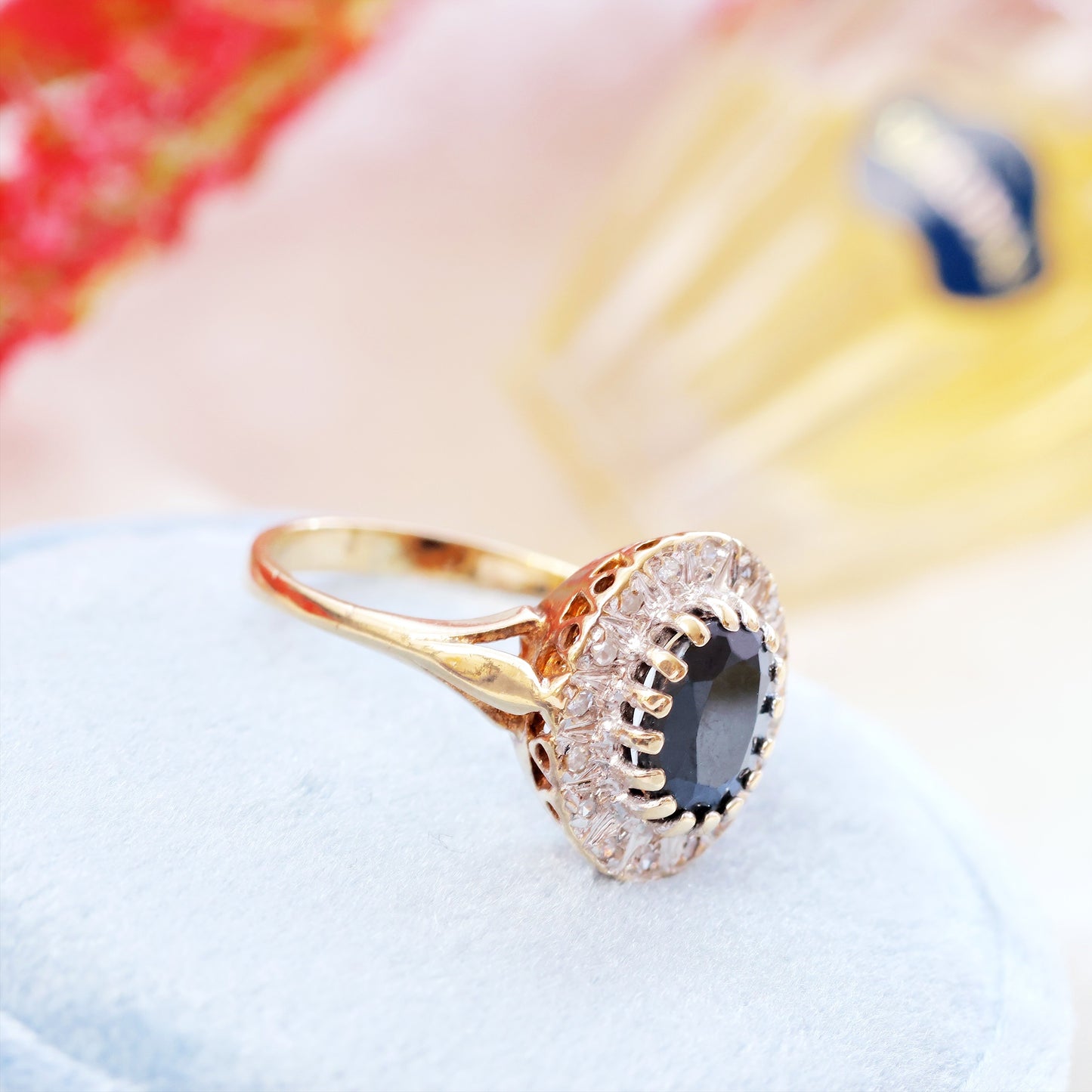 Vintage 1970's Sapphire & Diamond Cluster Ring
