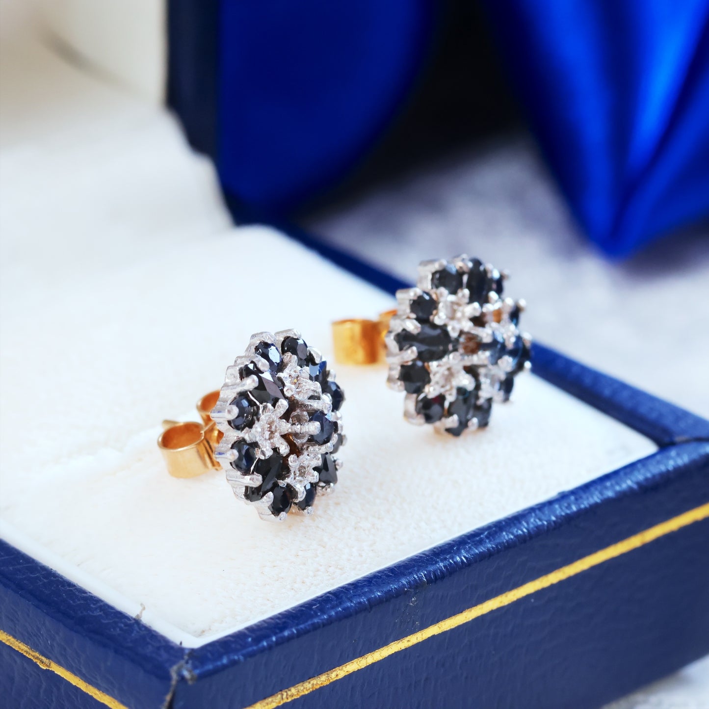 D106-VINTAGE-DIAMOND-AUSTRALLIAN-SAPPHIRE-CLUSTER-STUD-EARRINGS