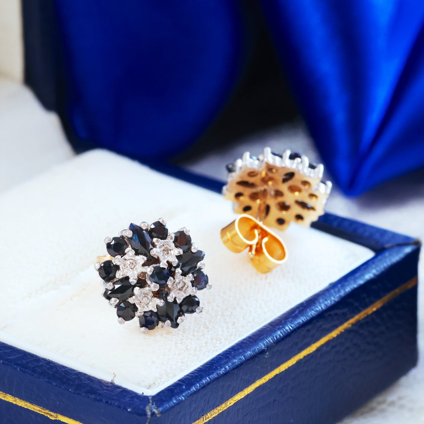 Date 1991 Vintage Sapphire & Diamond Earrings