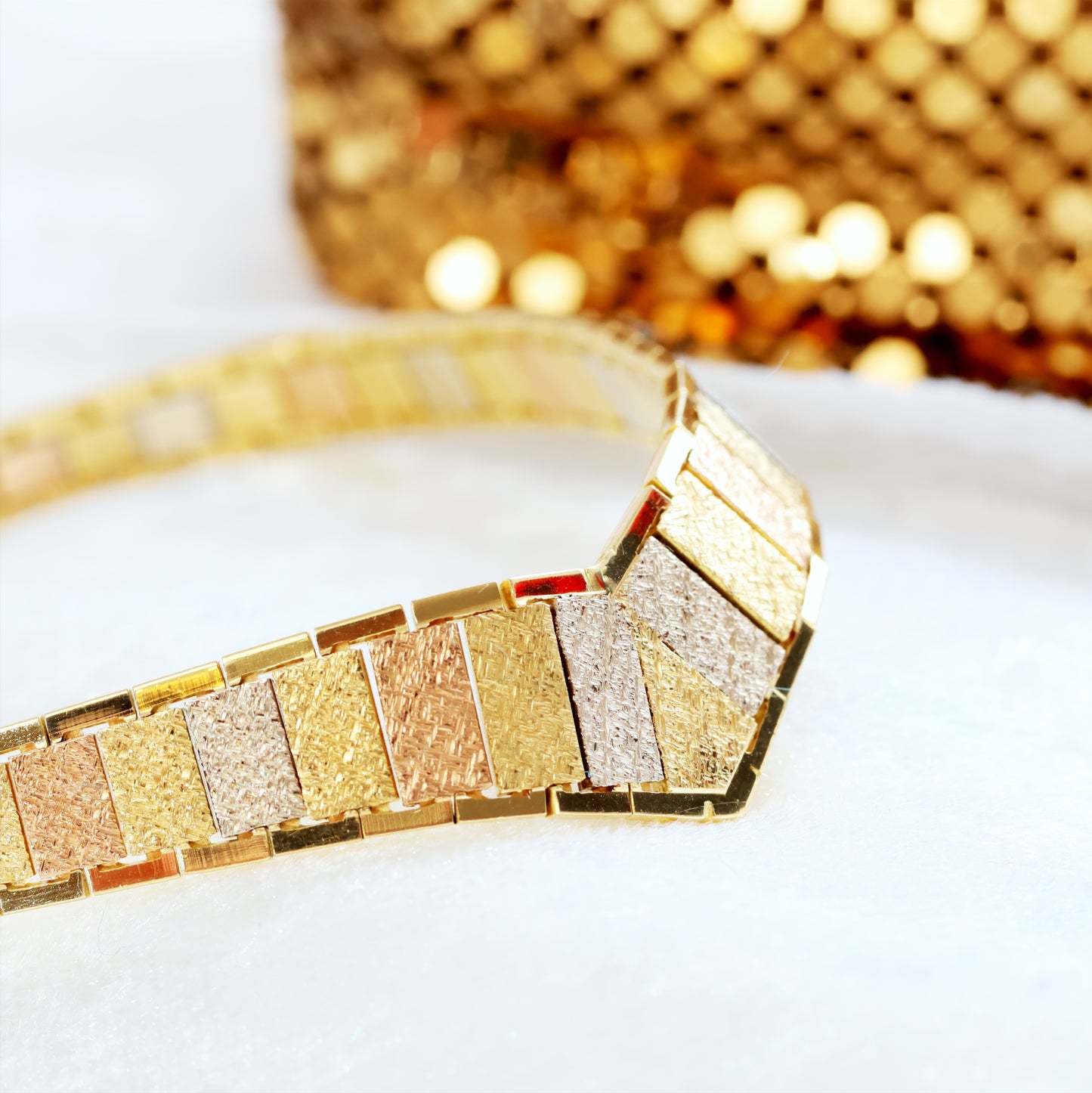1970's Reversible Three Colour 18ct Gold 'V' Bracelet