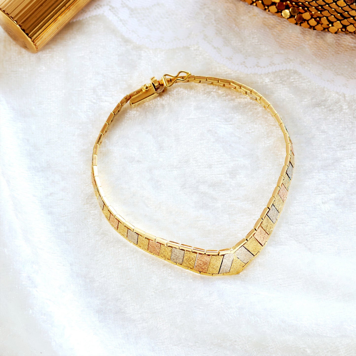 1970's Reversible Three Colour 18ct Gold 'V' Bracelet