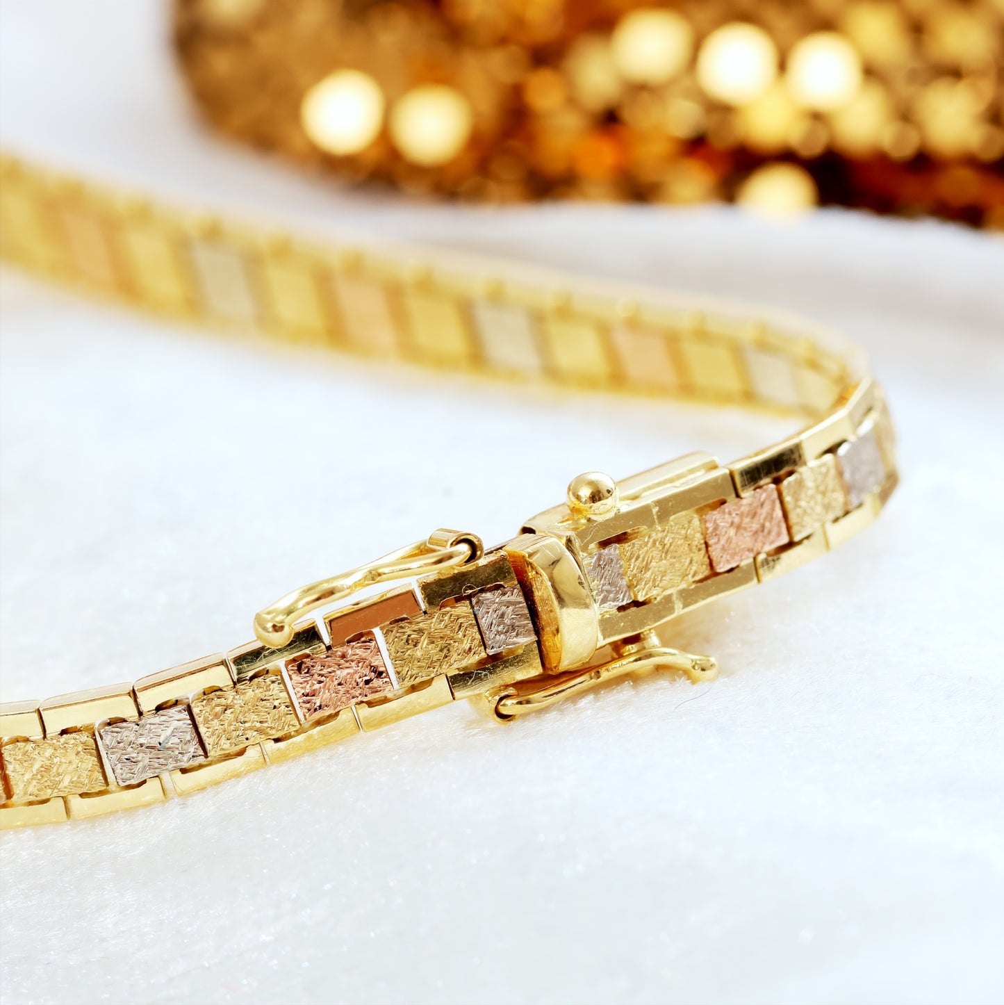 1970's Reversible Three Colour 18ct Gold 'V' Bracelet