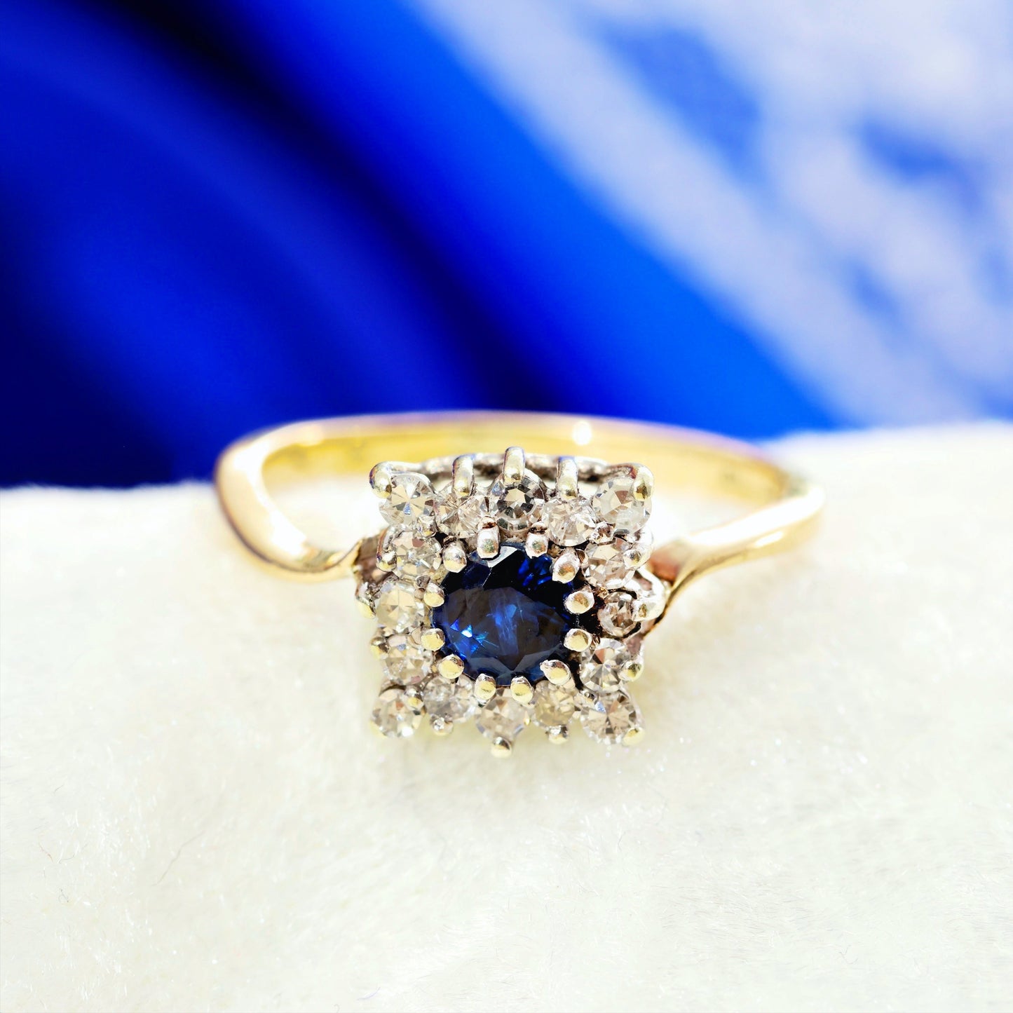 Vintage Dark Blue Sapphire & Diamond Ring