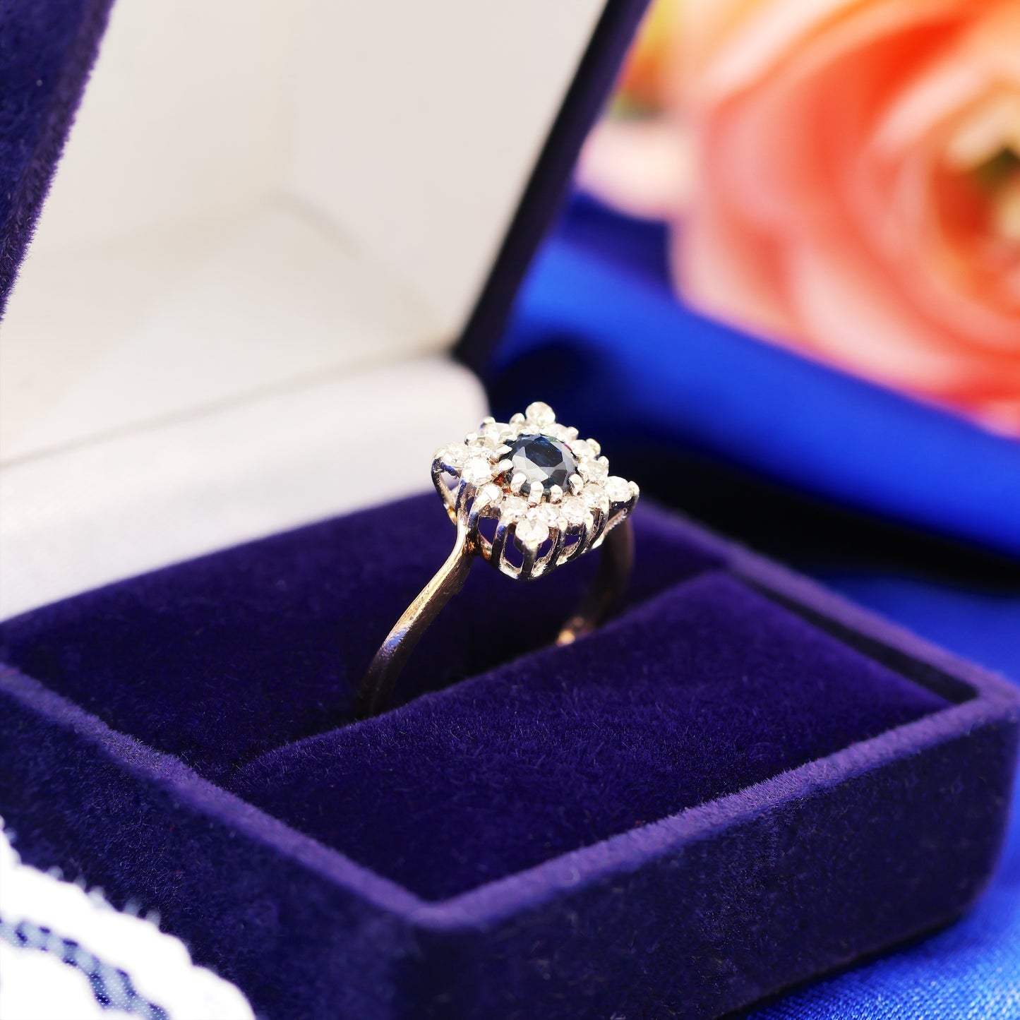 Vintage Dark Blue Sapphire & Diamond Ring