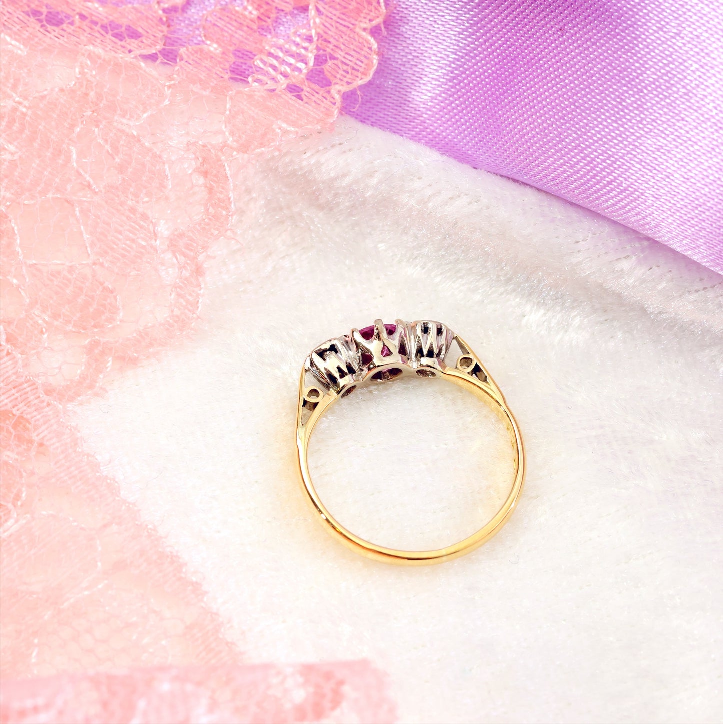 Vintage Pink Sapphire & Diamond Engagement Ring