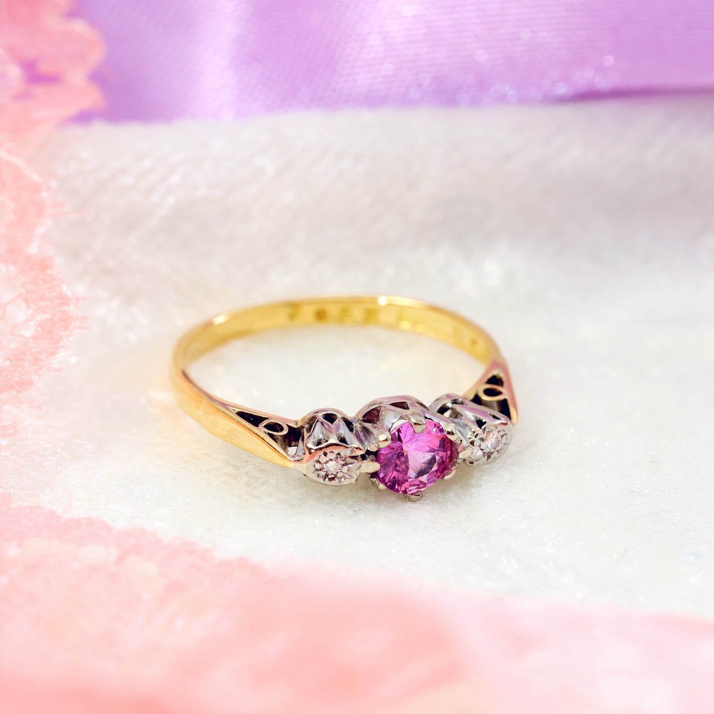 Vintage Pink Sapphire & Diamond Engagement Ring