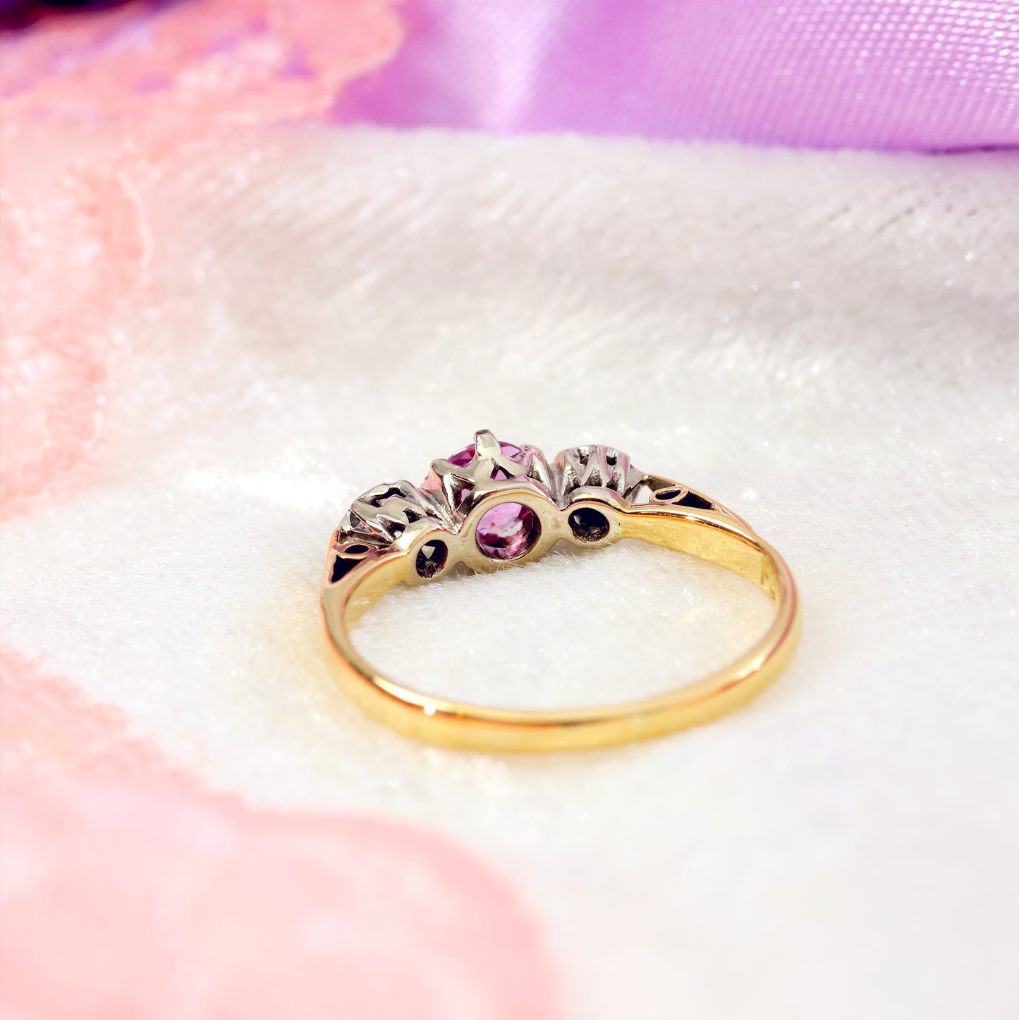 Vintage Pink Sapphire & Diamond Engagement Ring