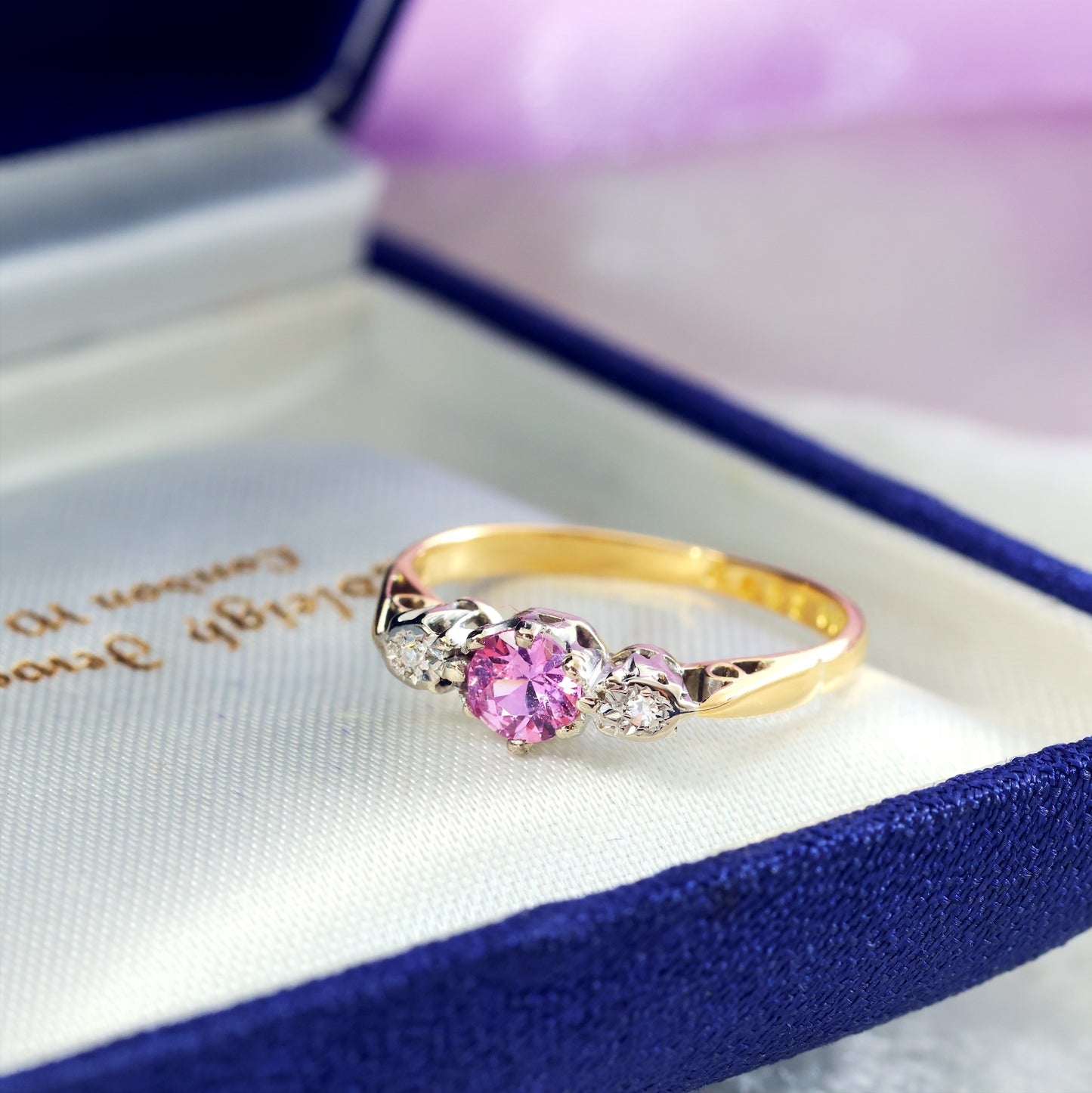 Vintage Pink Sapphire & Diamond Engagement Ring
