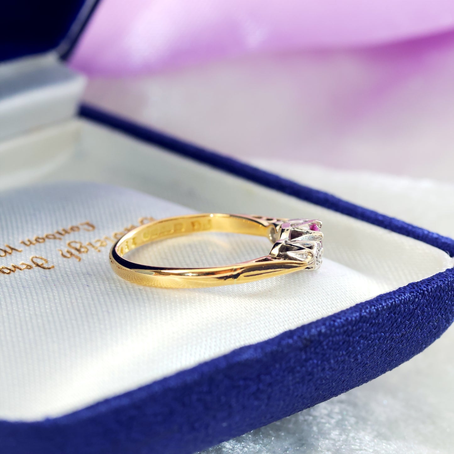 Vintage Pink Sapphire & Diamond Engagement Ring