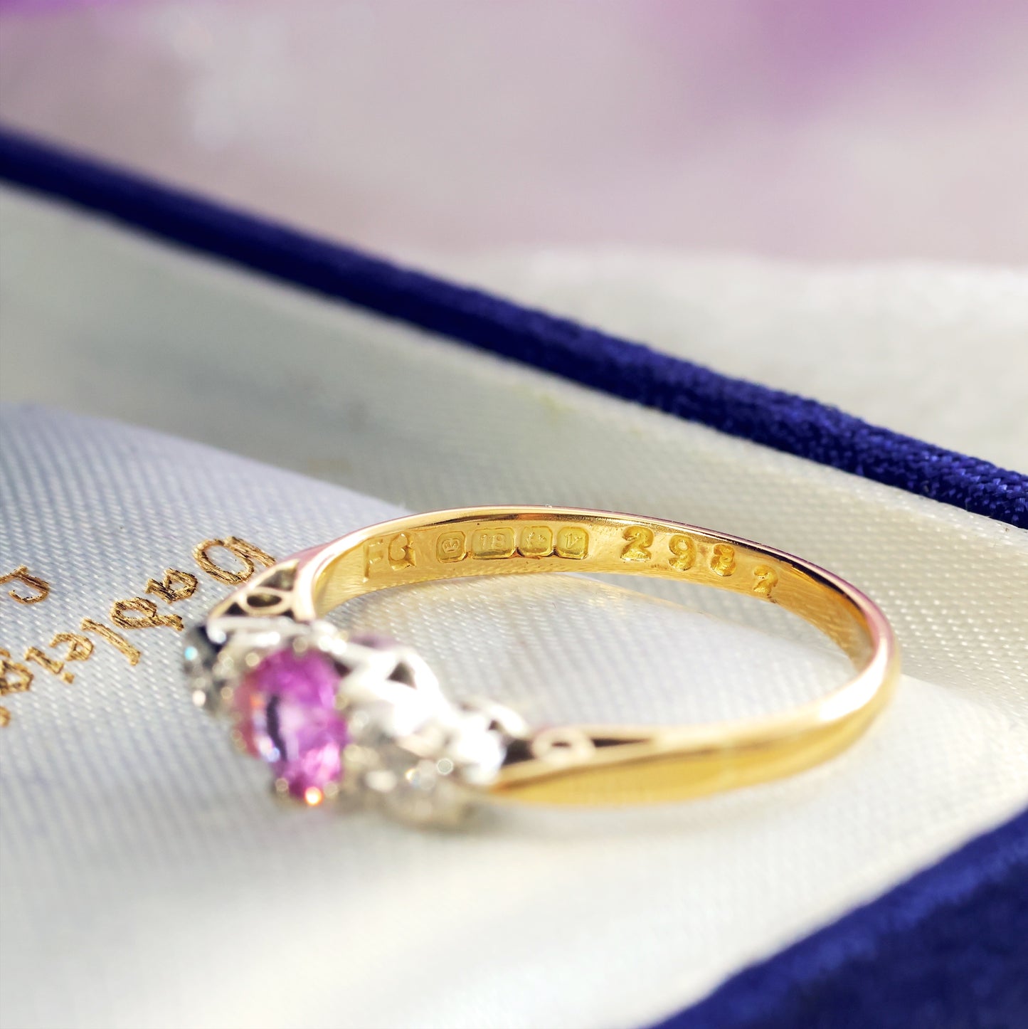 Vintage Pink Sapphire & Diamond Engagement Ring