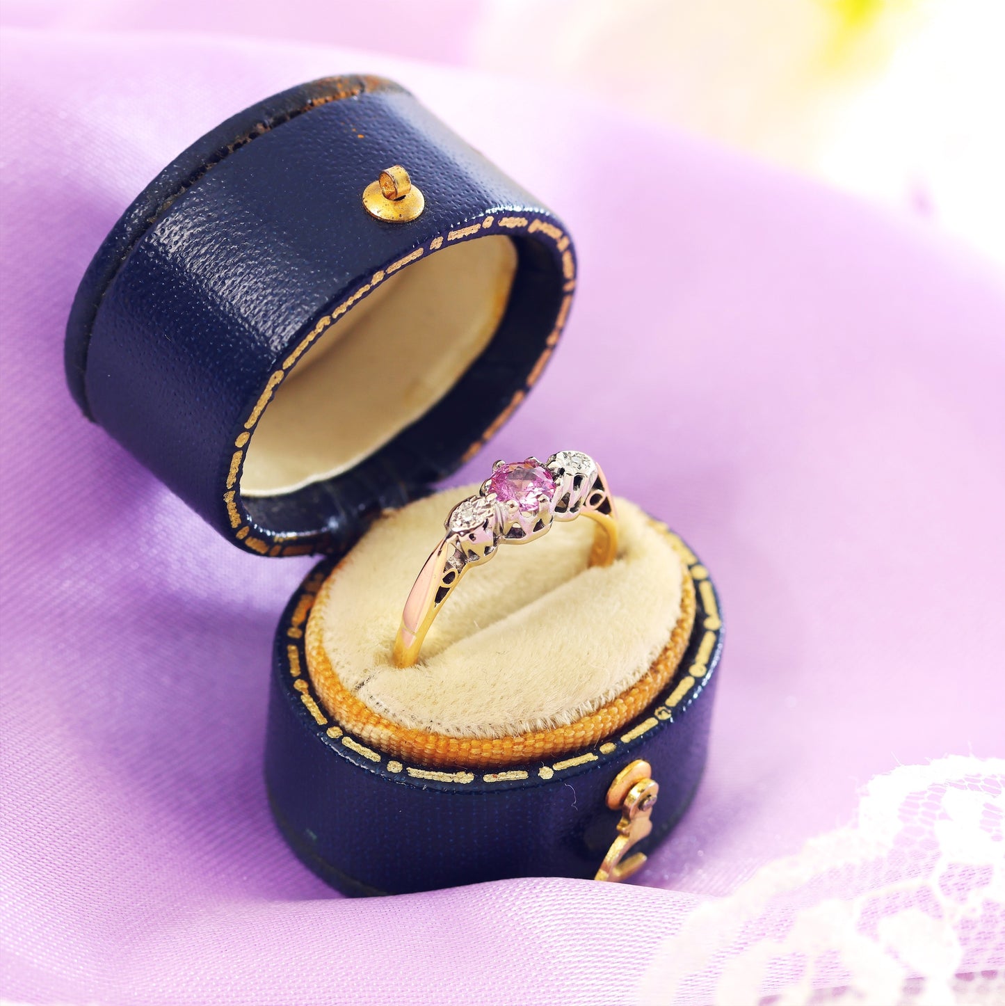 Vintage Pink Sapphire & Diamond Engagement Ring