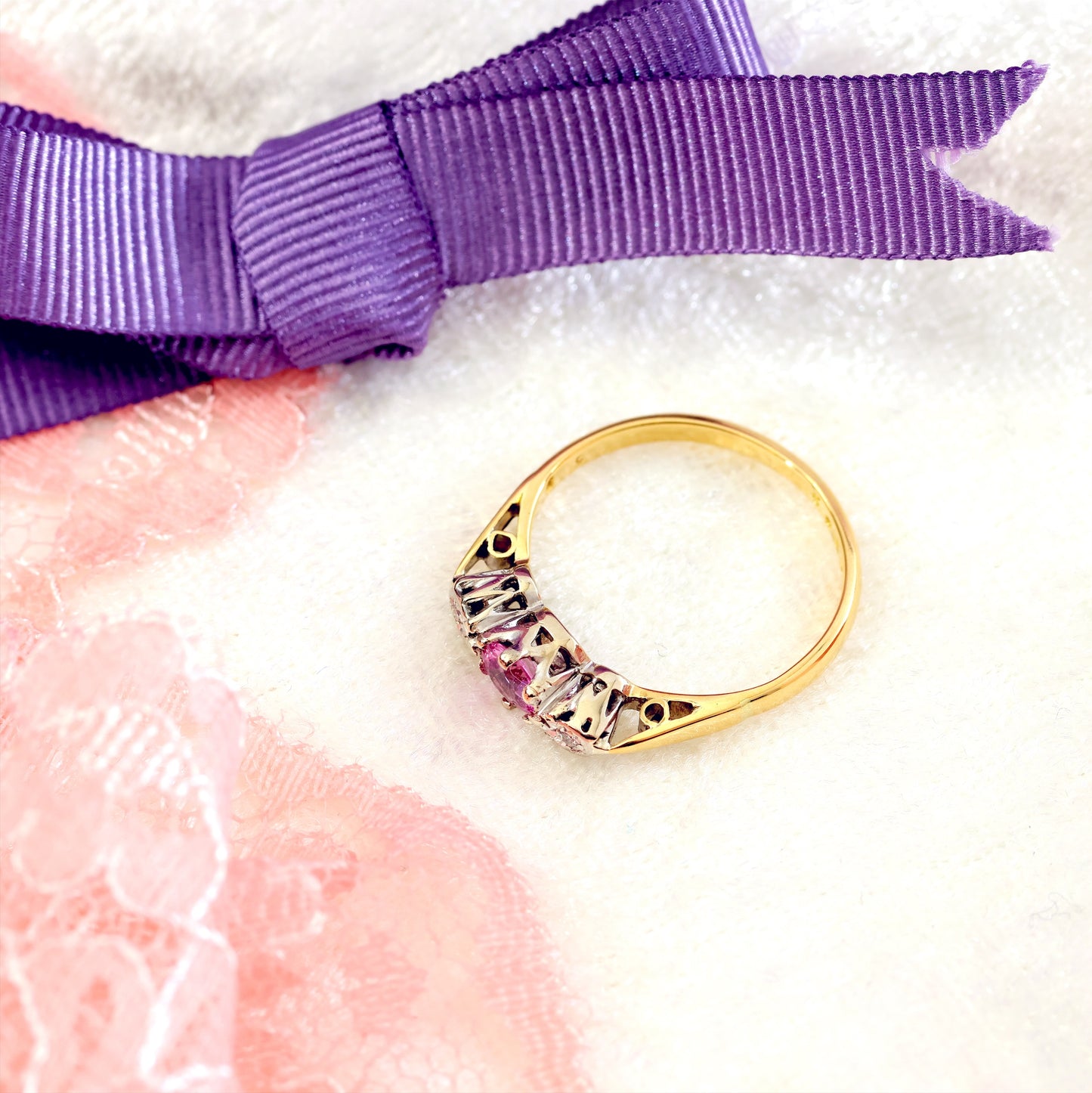 Vintage Pink Sapphire & Diamond Engagement Ring