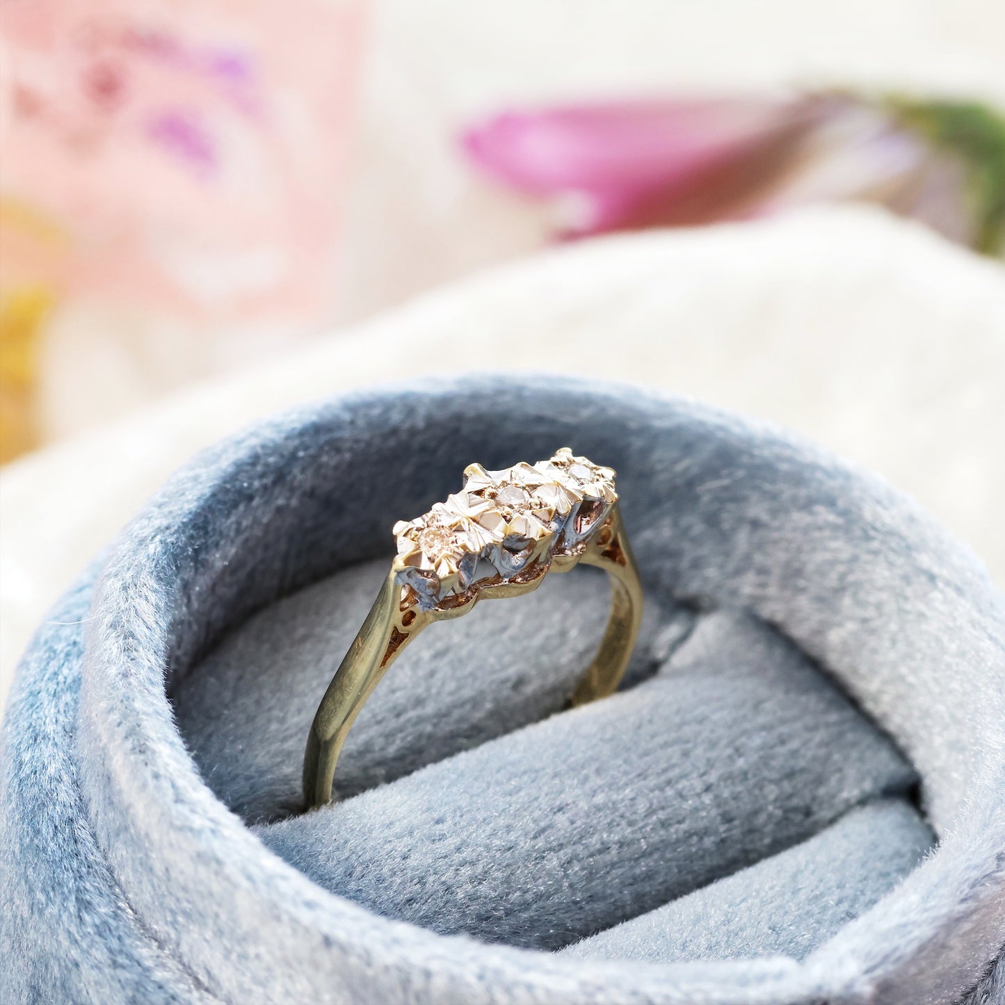 A Cute Vintage Trilogy Diamond Engagement Ring
