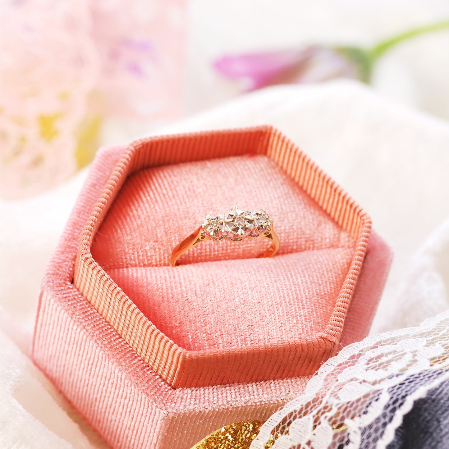 A Cute Vintage Trilogy Diamond Engagement Ring
