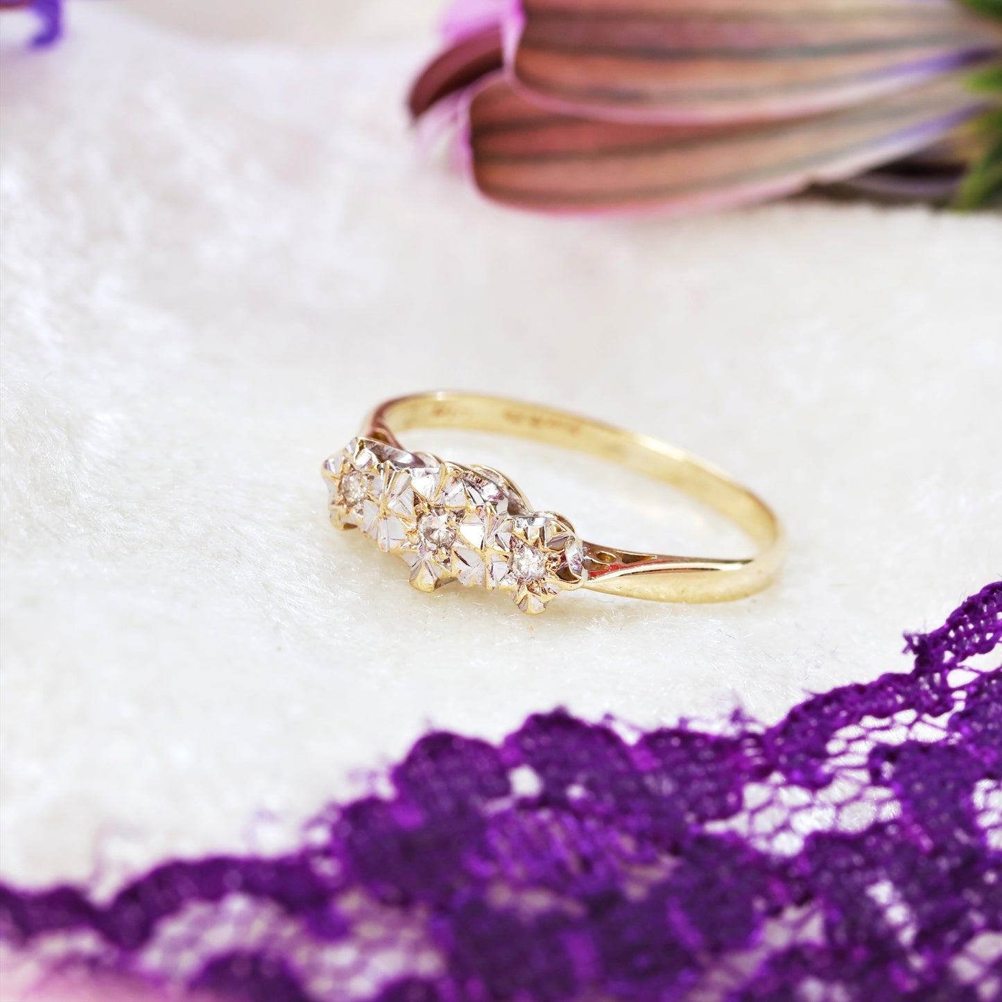 A Cute Vintage Trilogy Diamond Engagement Ring