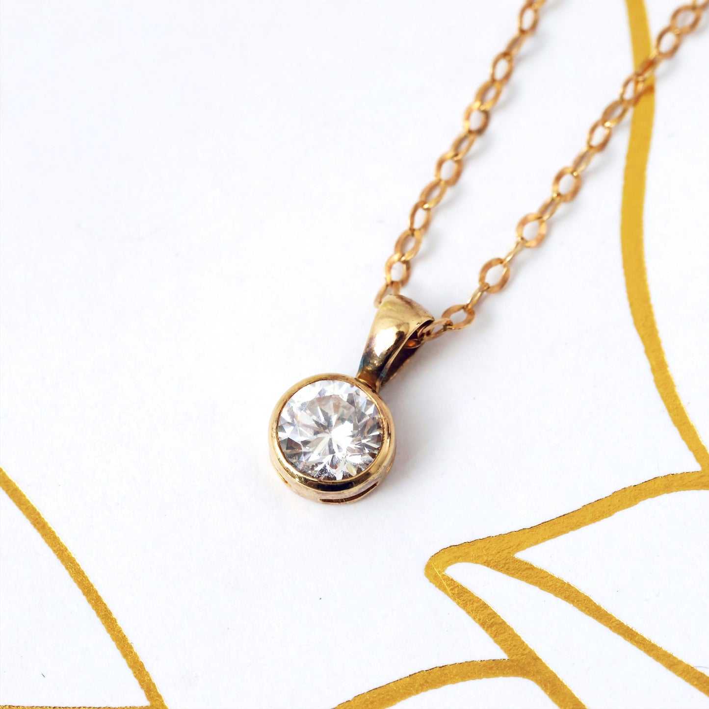 D135-VINTAGE-9CT-YELLOW-GOLD-SOLITAIRE-PENDENT-NECKLACE-CUBIC-ZIRCONIA-CZ-0