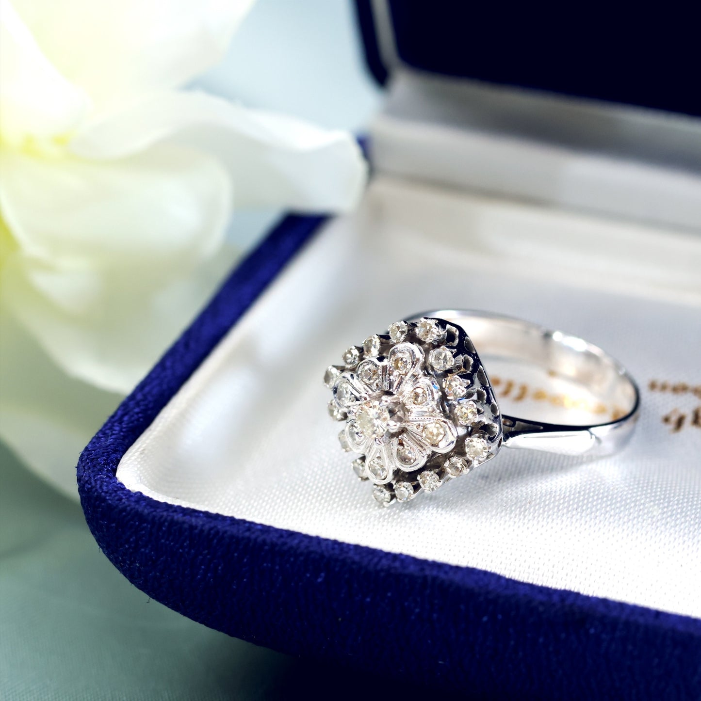 Fancy Vintage Diamond Cluster Dress Engagement Ring