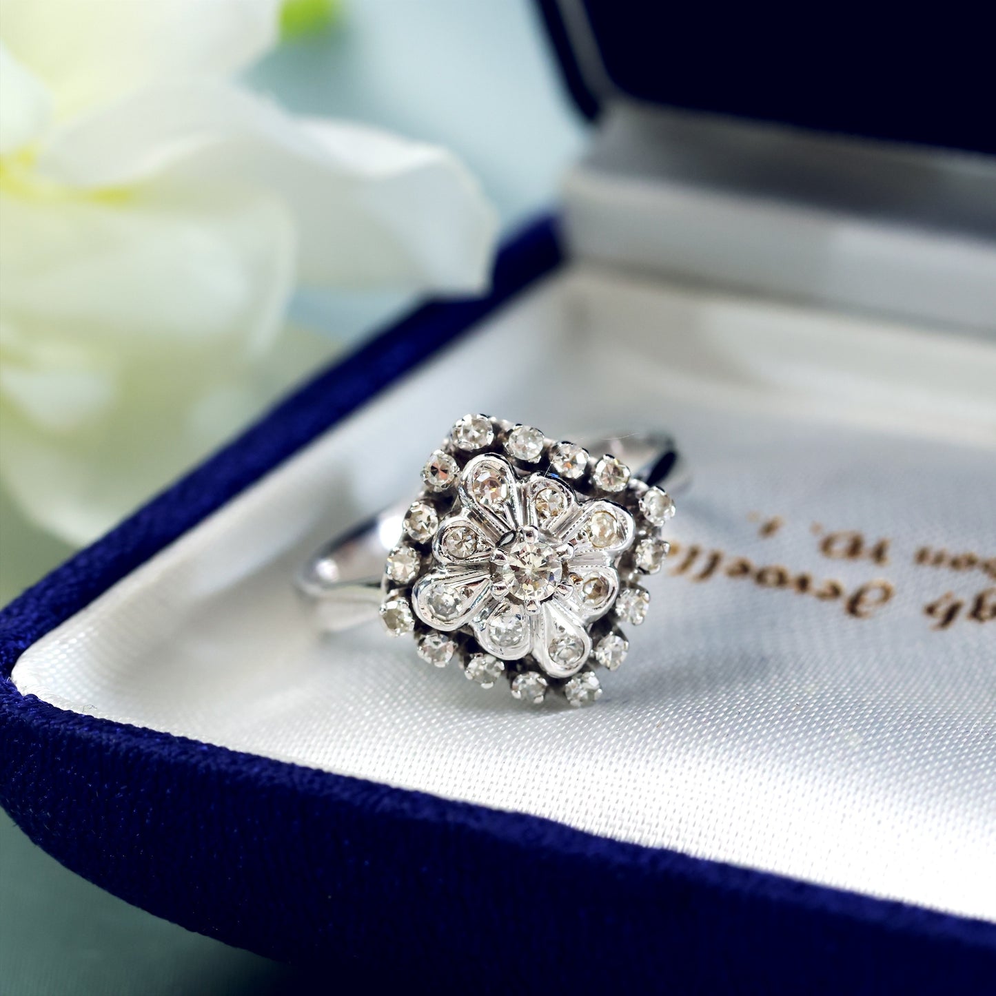 Fancy Vintage Diamond Cluster Dress Engagement Ring