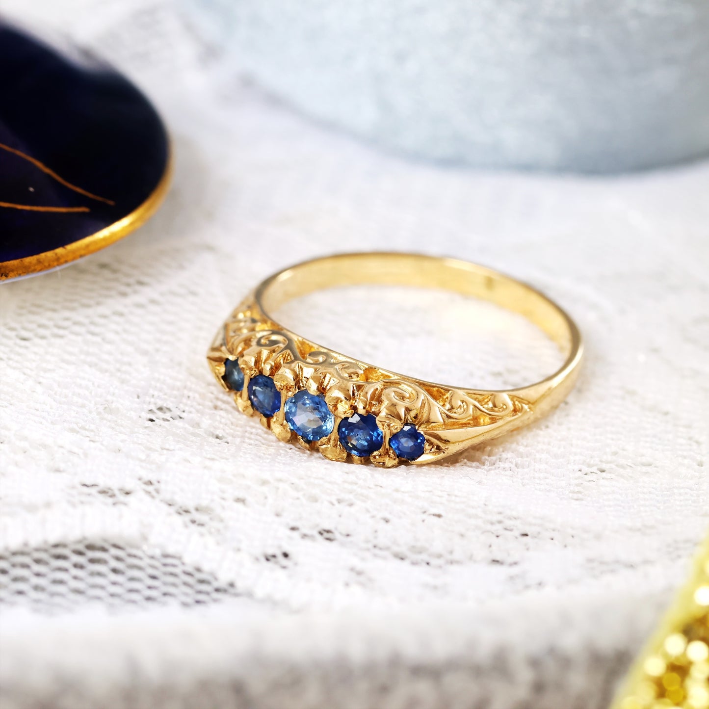 Vintage Victorian Style Sapphire Filigree Ring
