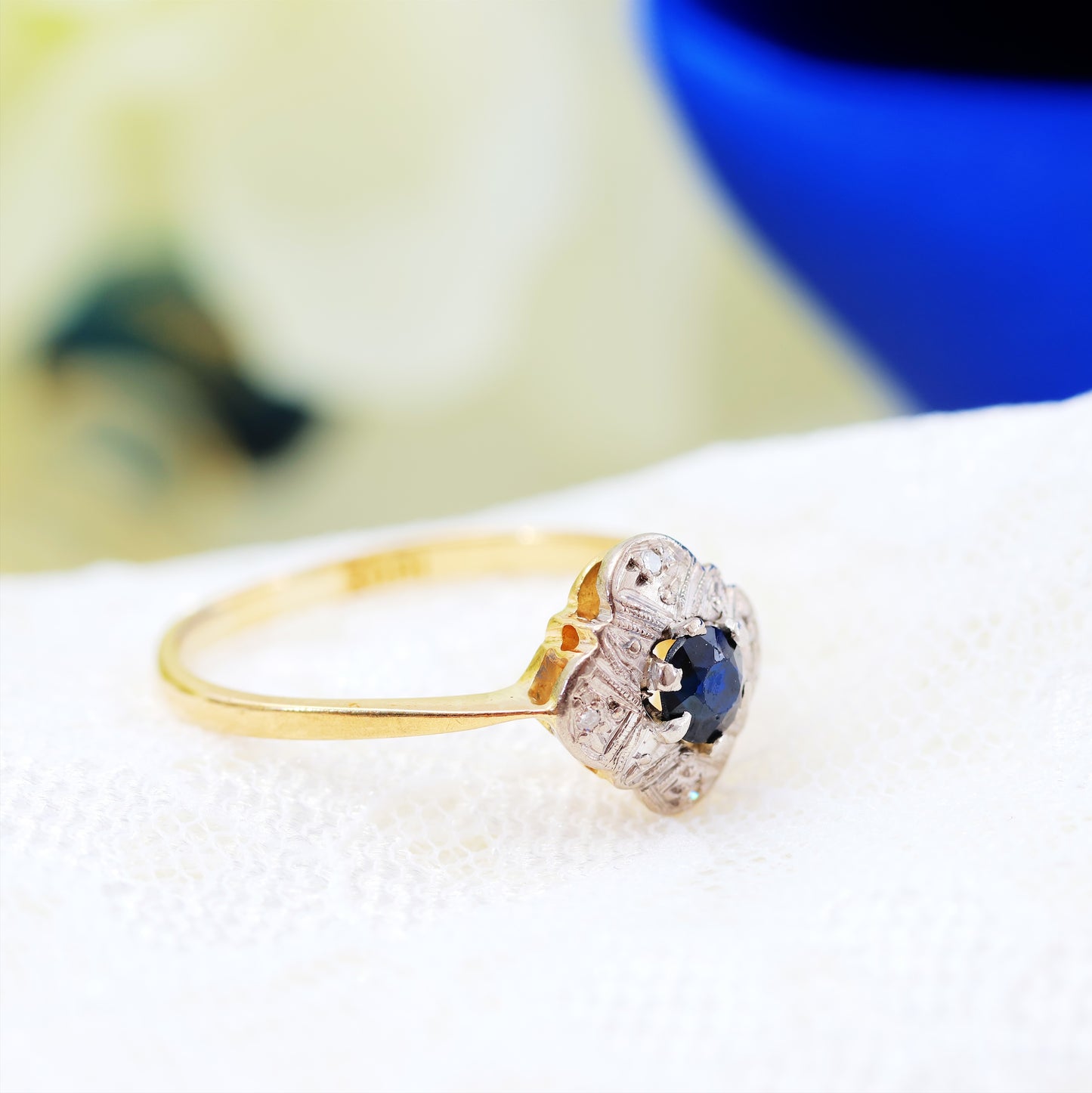 Vintage Art Deco Sapphire & Diamond Cluster Ring