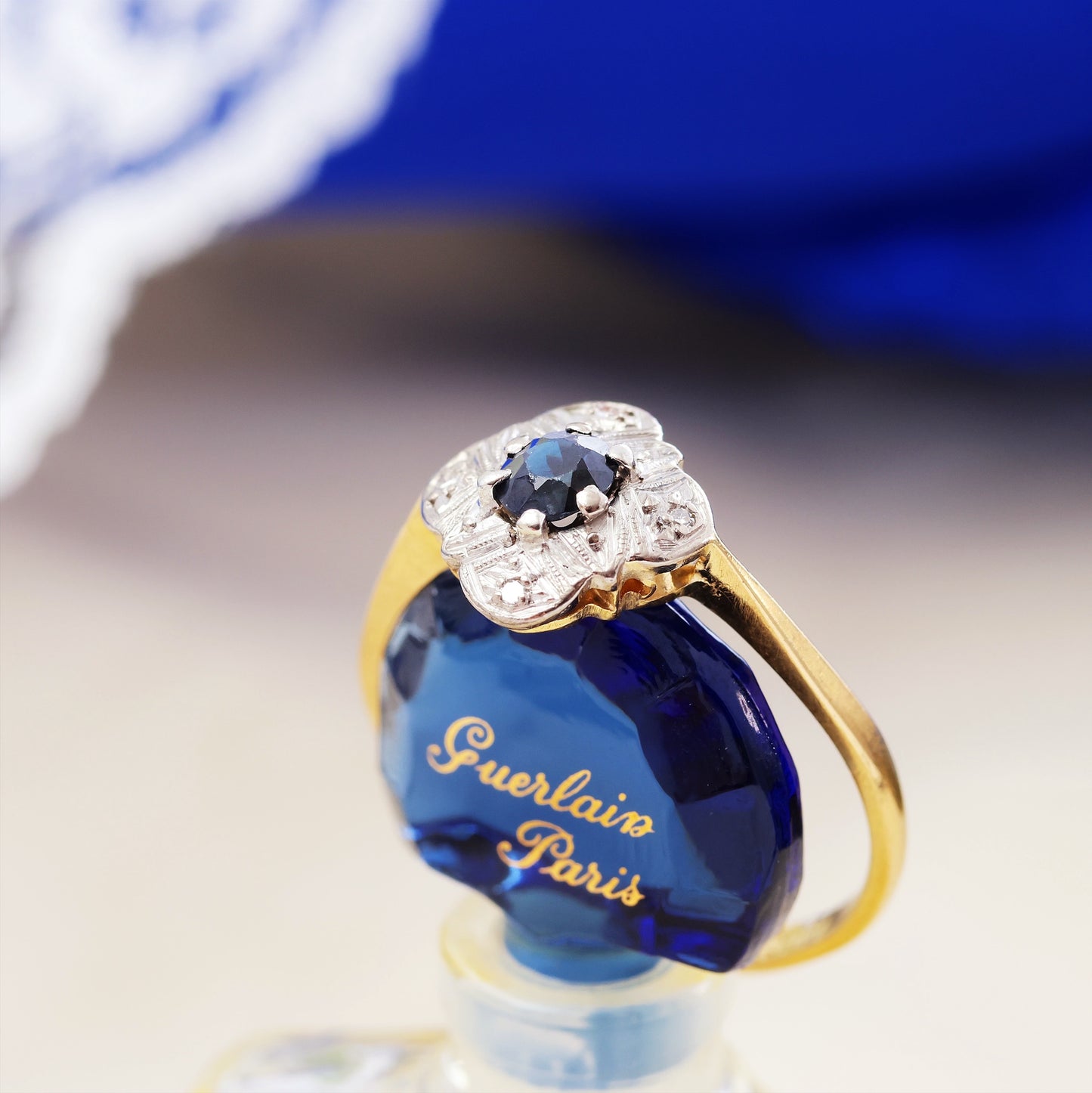 Vintage Art Deco Sapphire & Diamond Cluster Ring