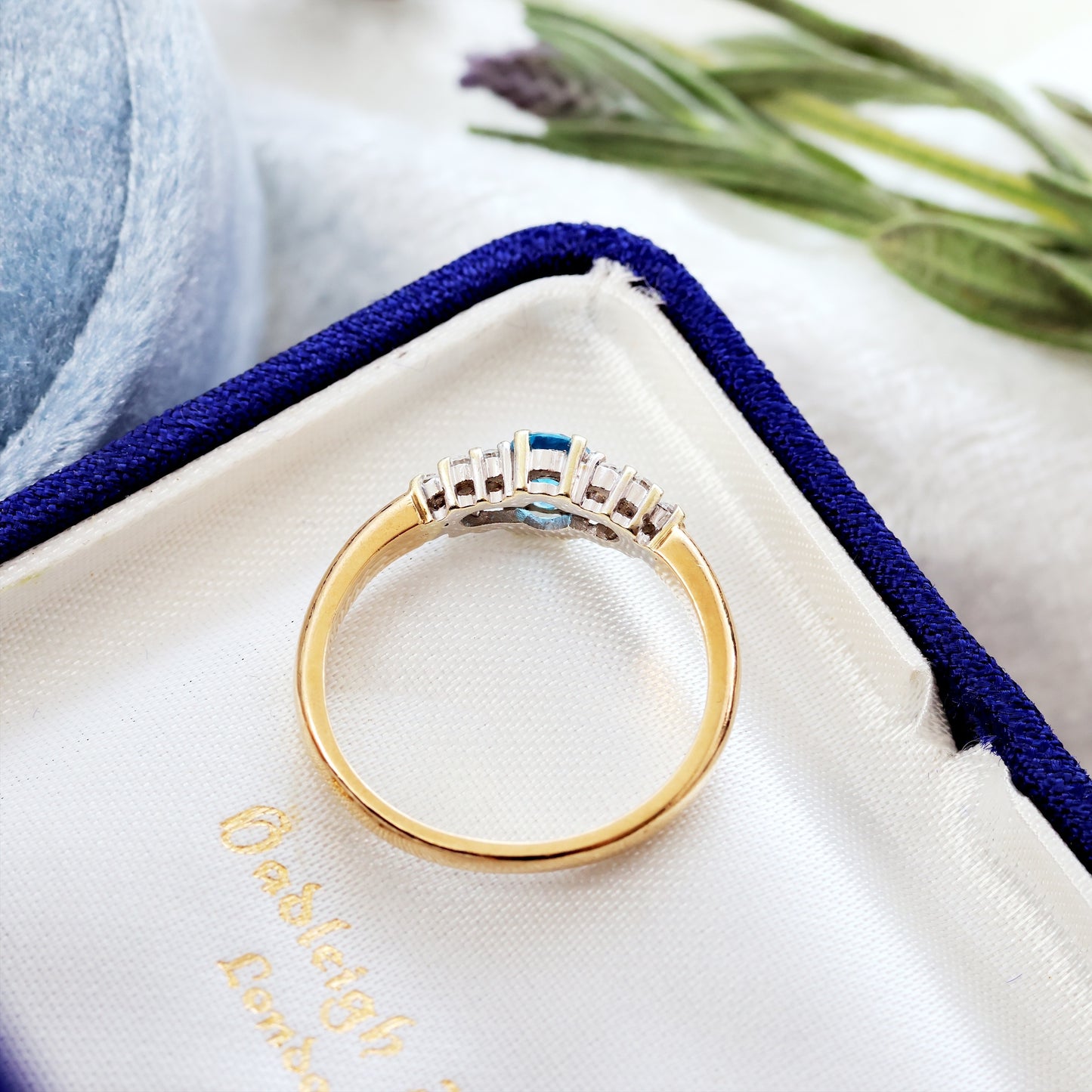 Vintage Blue Topaz & Diamond Engagement Ring Dated 1987
