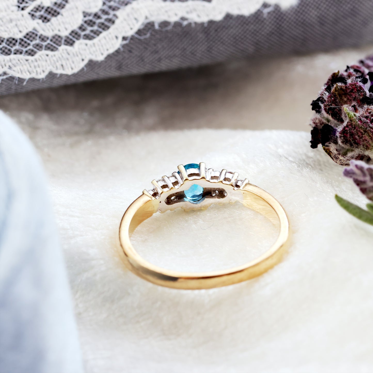 Vintage Blue Topaz & Diamond Engagement Ring Dated 1987