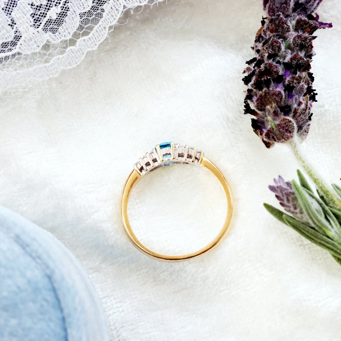 Vintage Blue Topaz & Diamond Engagement Ring Dated 1987
