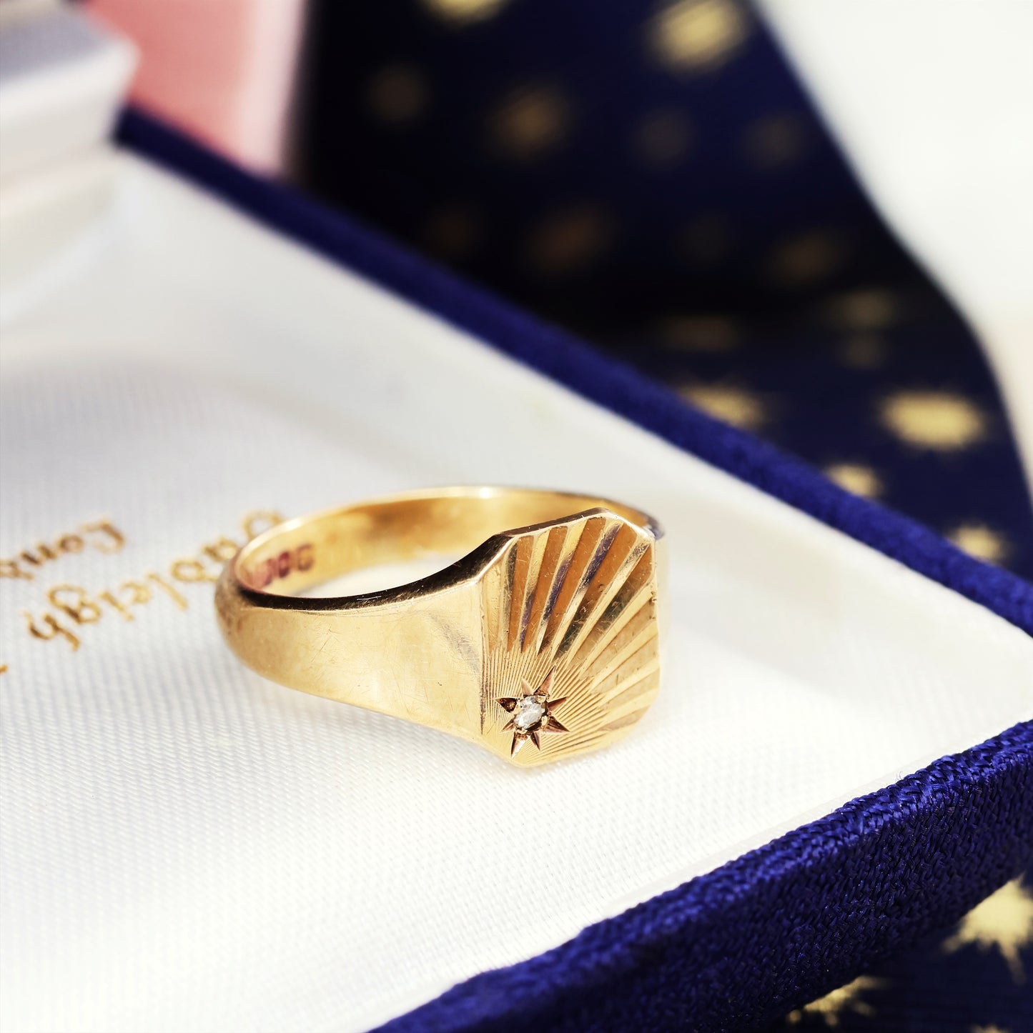 Date 1994 Diamond Sunray Signet Ring