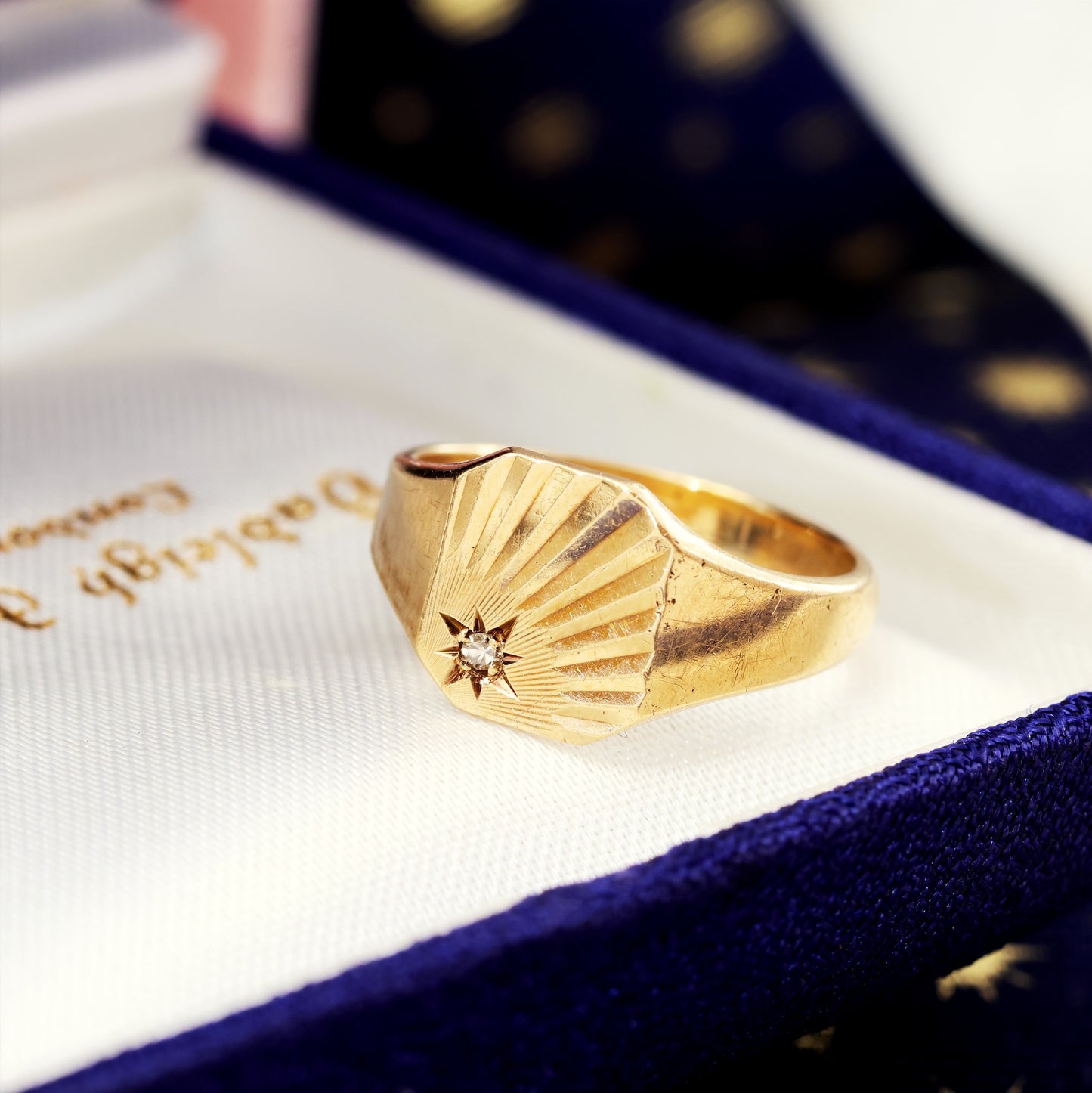 Date 1994 Diamond Sunray Signet Ring