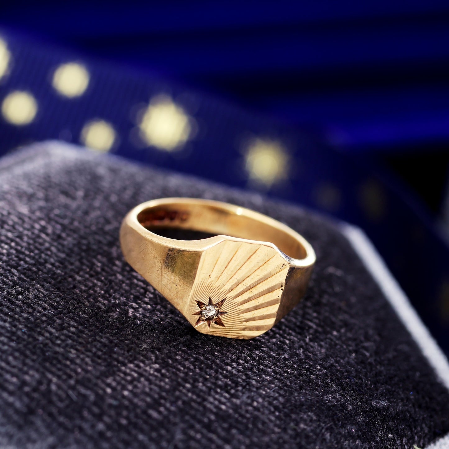 Date 1994 Diamond Sunray Signet Ring