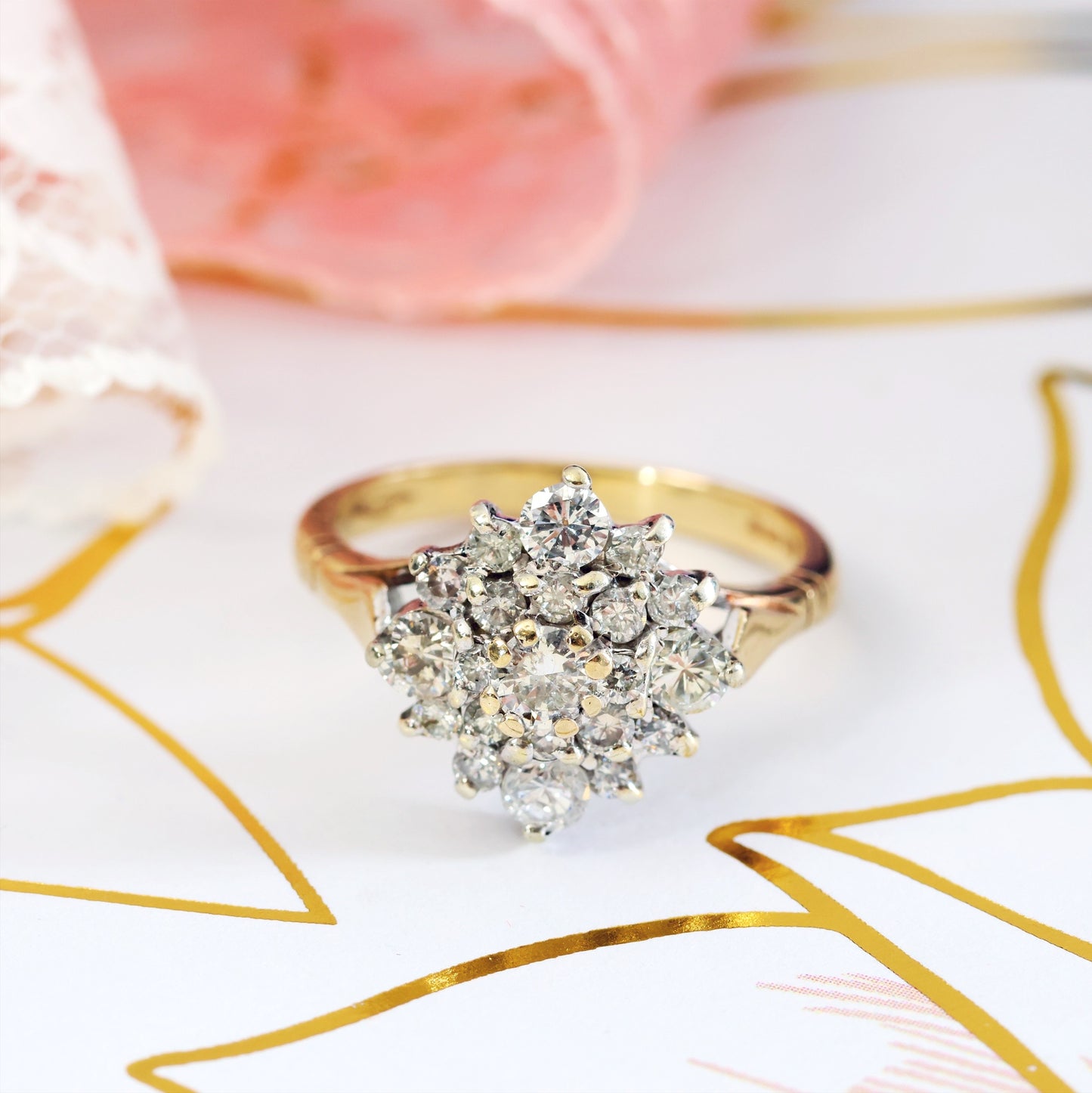 Vintage Date 1991 Diamond Cluster Engagement Ring