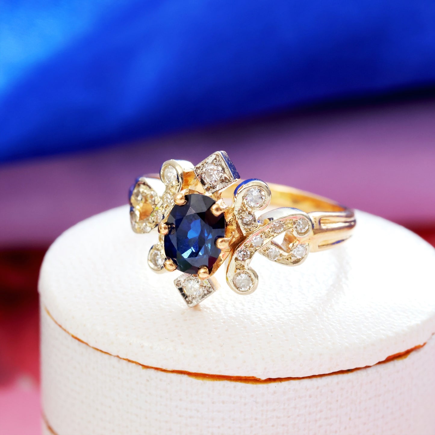 Finest French Sapphire & Diamond Engagement Ring
