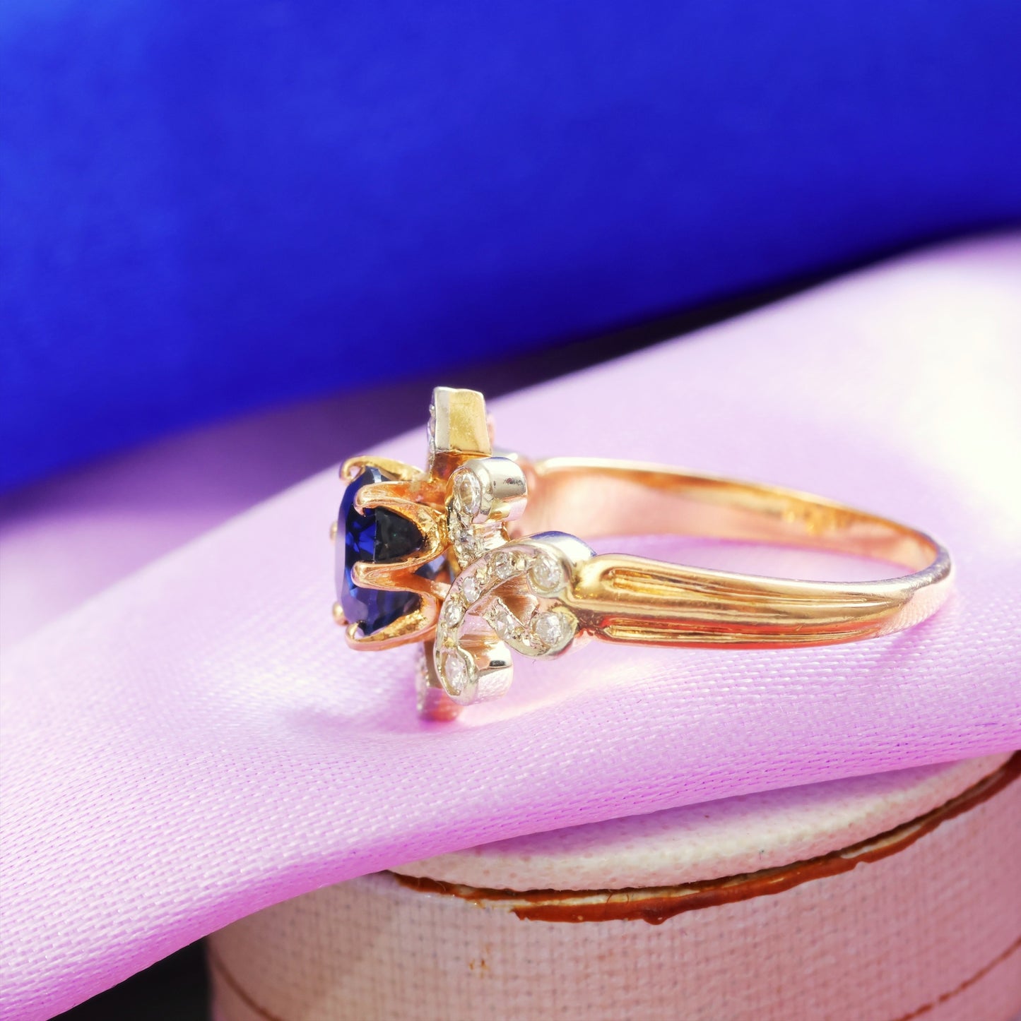 Finest French Sapphire & Diamond Engagement Ring