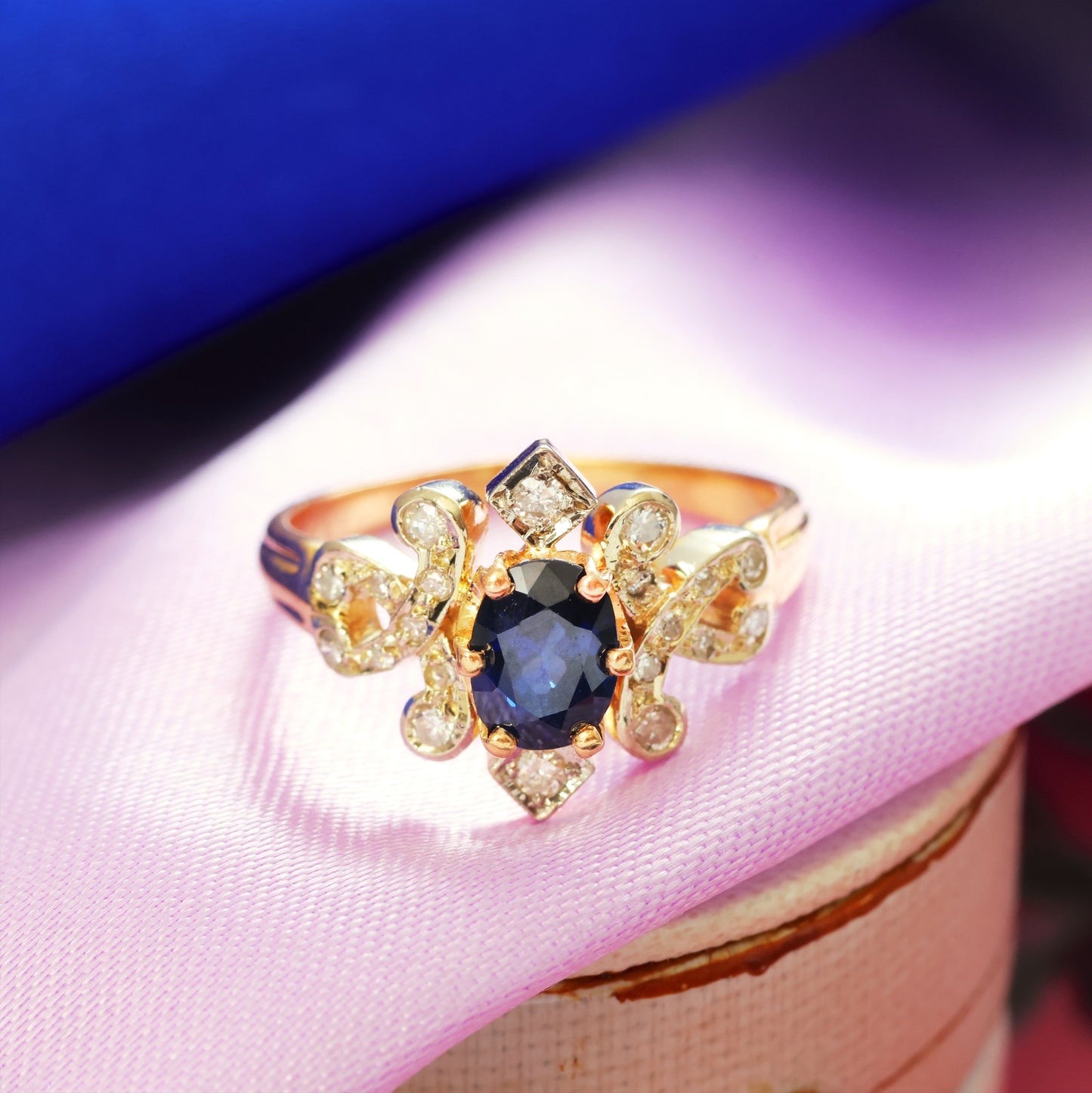 Finest French Sapphire & Diamond Engagement Ring