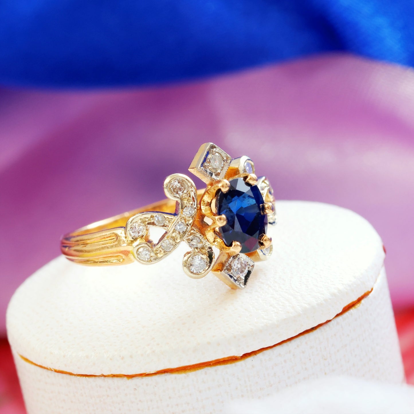 Finest French Sapphire & Diamond Engagement Ring