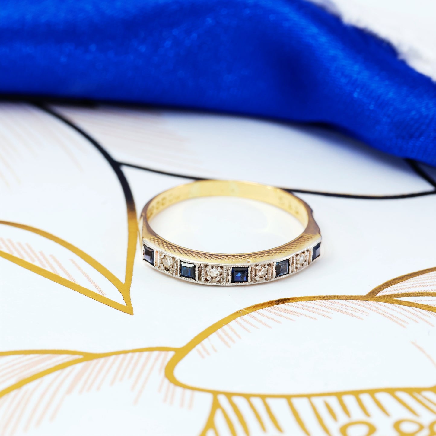 Nice Quality Vintage Sapphire & Diamond Half Eternity Ring