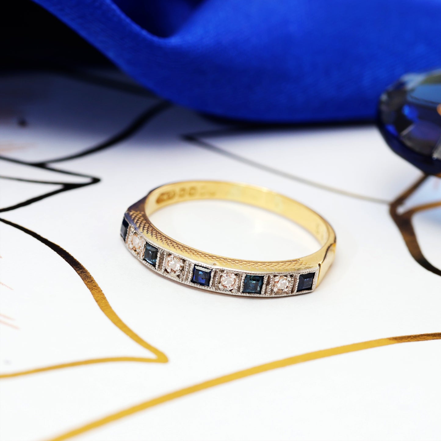 D178-VINTAGE-SQUARE-CUT-SAPPHIRE-DIAMOND-HALF-ETERNITY-YELLOW-18CT-WEDDING-BAND-RING-01