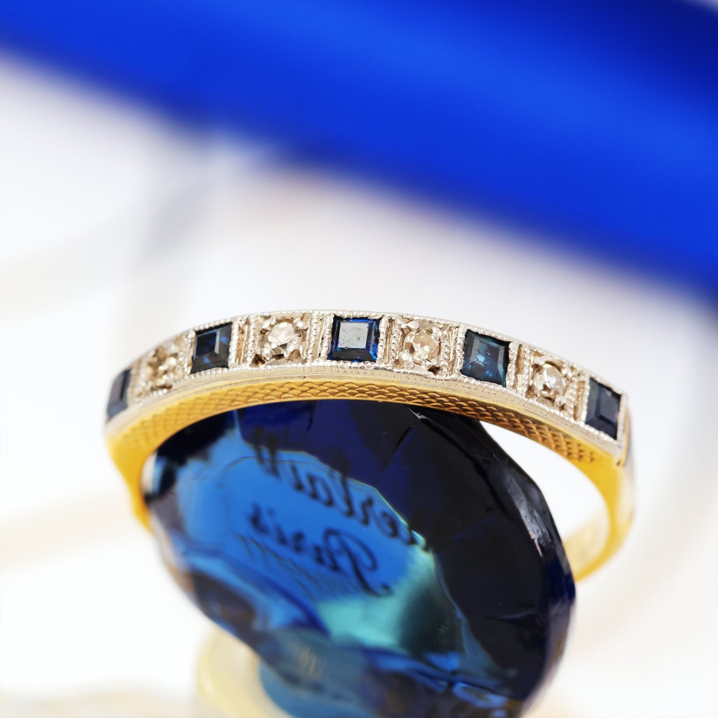 D178-VINTAGE-SQUARE-CUT-SAPPHIRE-DIAMOND-HALF-ETERNITY-YELLOW-18CT-WEDDING-BAND-RING-01