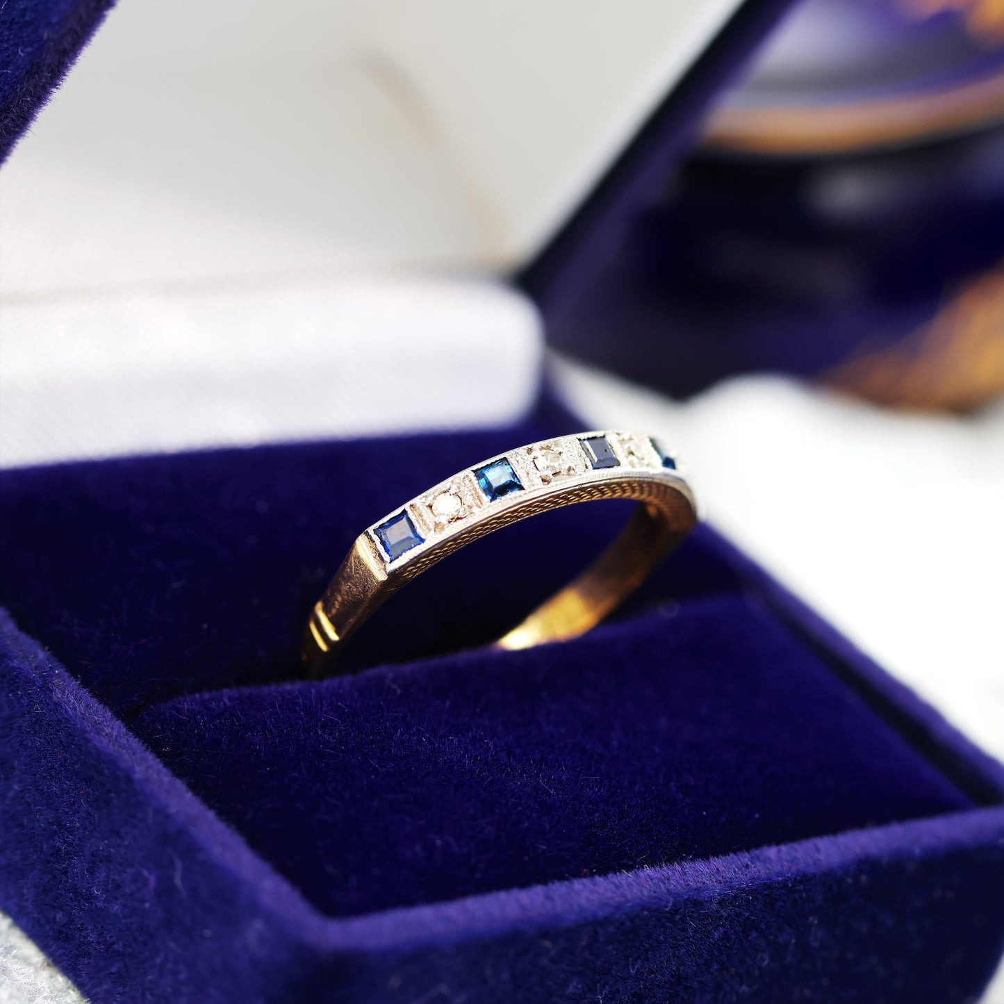 D178-VINTAGE-SQUARE-CUT-SAPPHIRE-DIAMOND-HALF-ETERNITY-YELLOW-18CT-WEDDING-BAND-RING-02